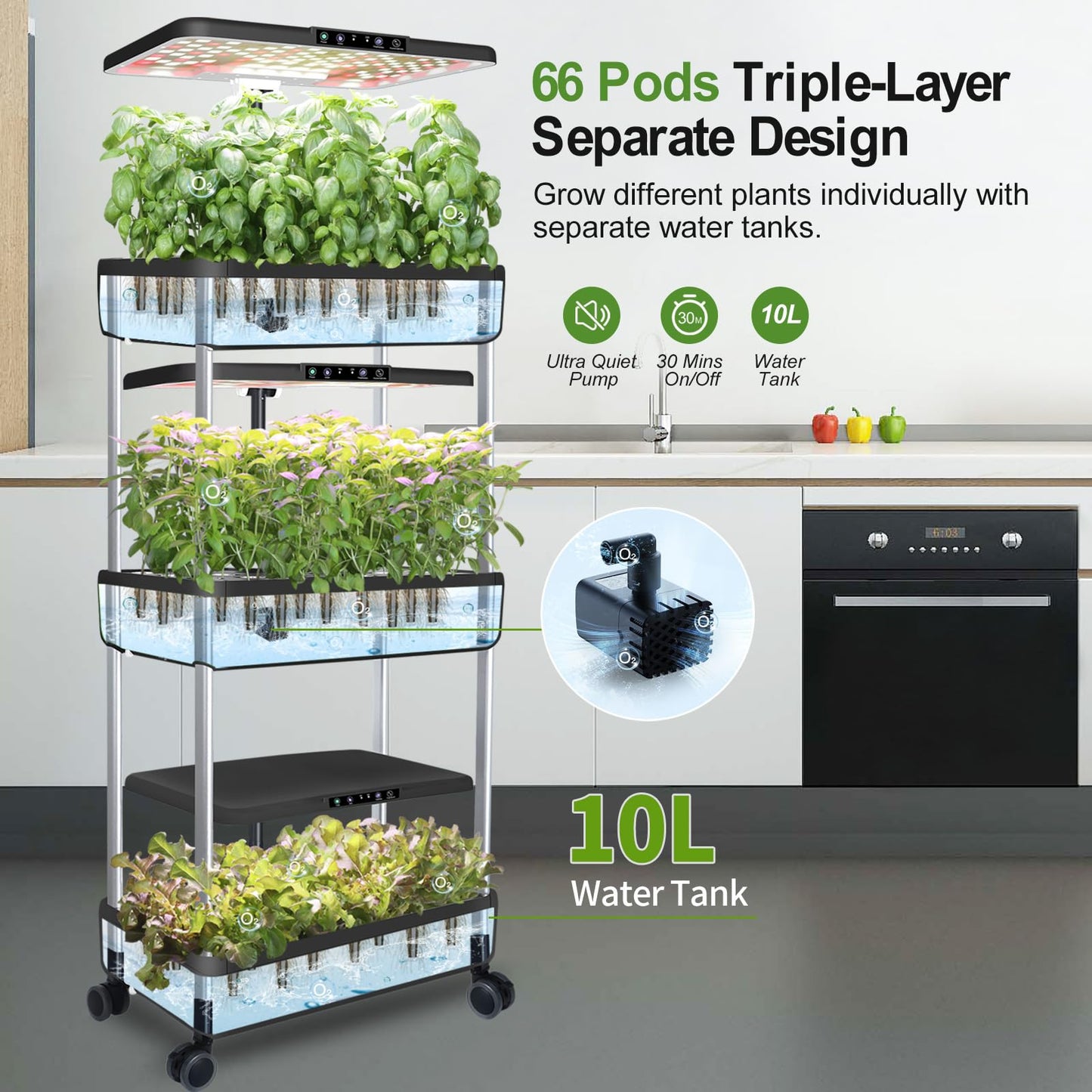 Hydroponics Growing System Indoor Garden - DRYADES Herbs Garden Kit Indoor with LED Grow Light Grow Anything Plants Germination Kit (No Seeds) Harvest Vegetable Lettuce for Home Kitchen (66 Pods)
