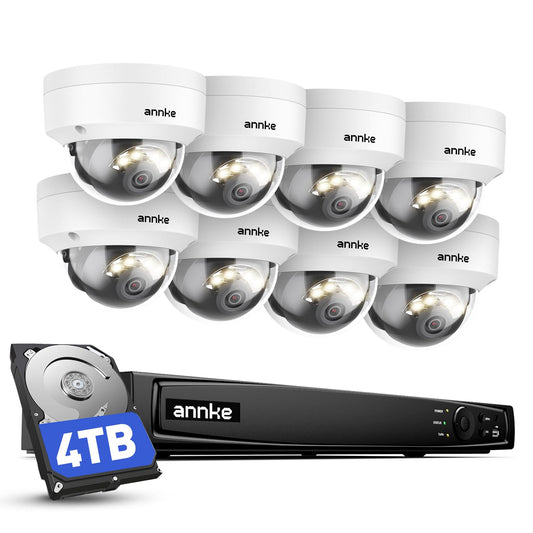 ANNKE 4K 16CH PoE Camera System, H.265+ 12MP NVR, 8X 8MP Wired Dome Security IP Outdoor Cams, AI Motion Detection, Built-in Mic, 4TB HDD, Spotlight Color Night Vision, Compatible with Alexa, Not PTZ