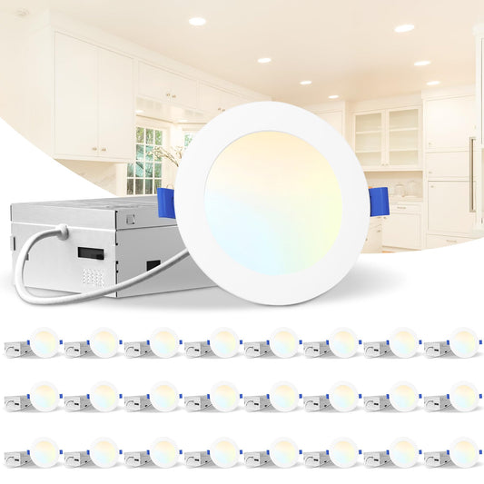 LEDIARY 24 Pack 4 Inch Dimmable LED Recessed Lighting, 9W, 750LM, 5CCT (2700K-6000K), Aluminum,