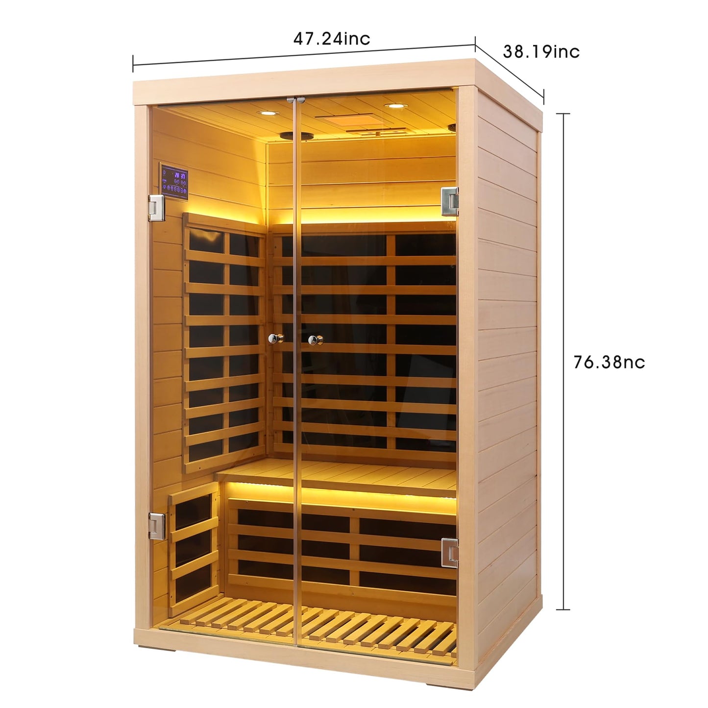 2-Person Far Infrared Sauna Room, Hemlock Wood, 47.24x38.19x76.38 Inches, Low EMF with Bluetooth, LED Light