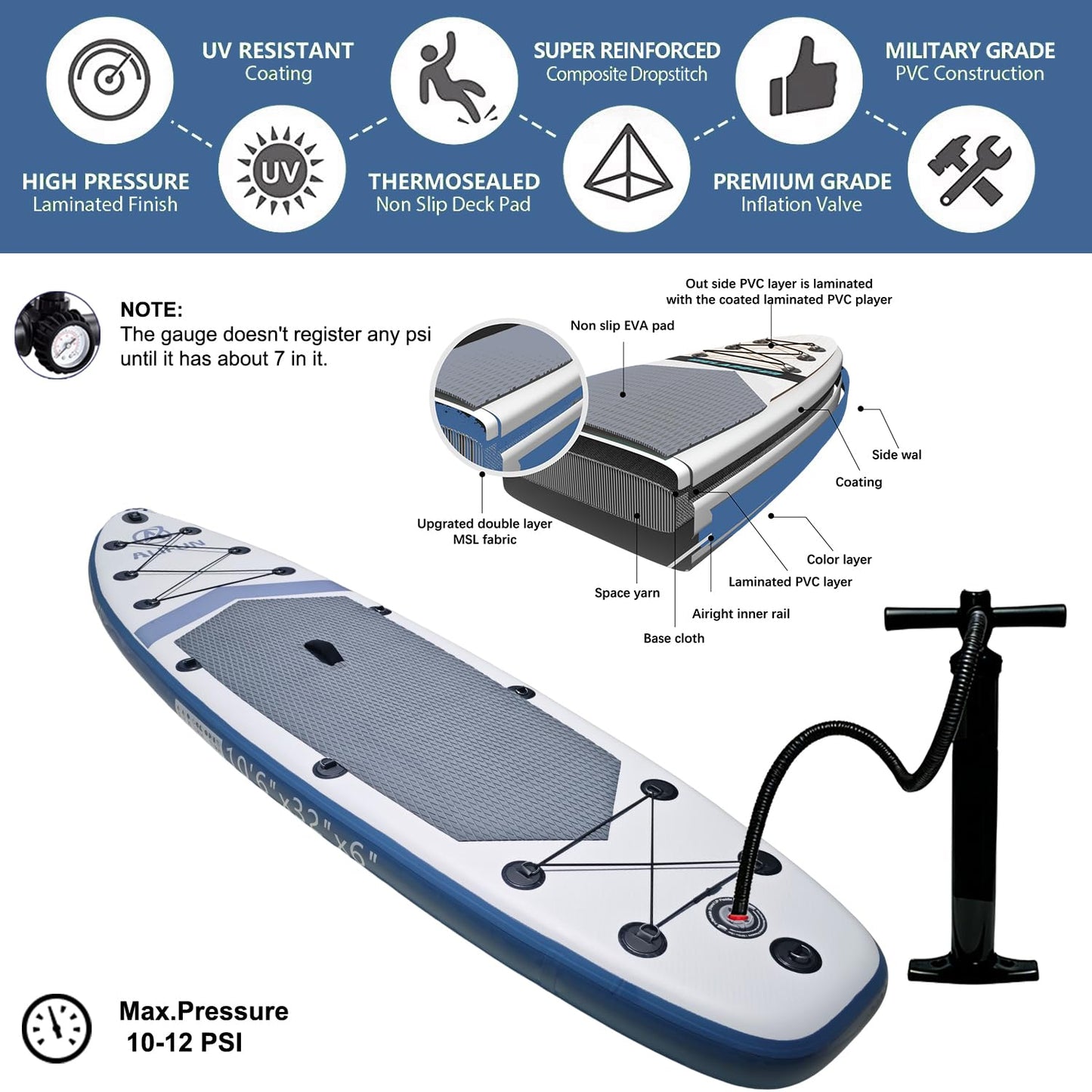 Inflatable Stand Up Paddle Board, Blow Up Paddle Board SUP 10'6"x32"x6", All Around Paddleboards for Beginner & Intermediate, Built-in Camera Mount, Military Grade PVC with Full Accessory Package