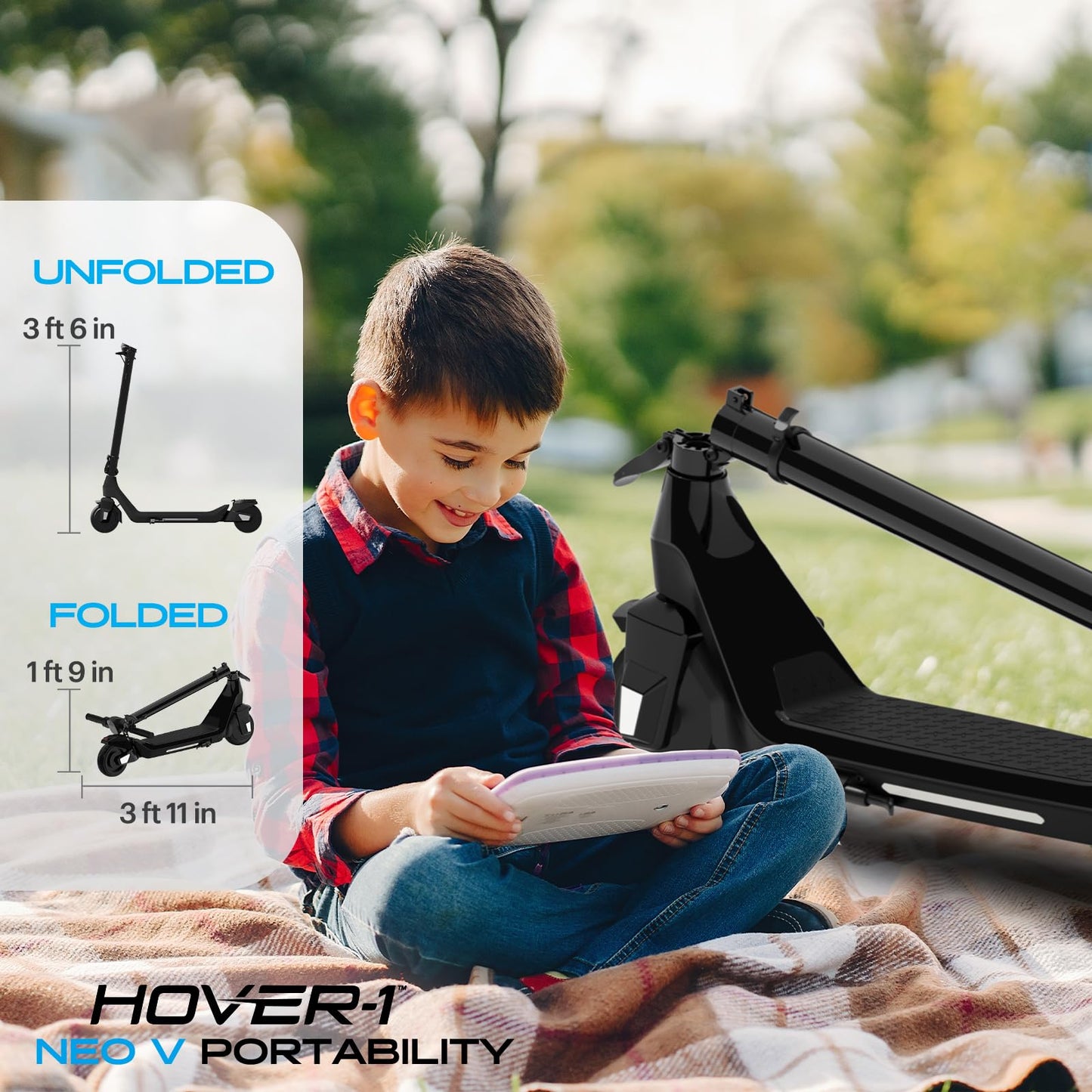 Hover-1 Neo V Foldable Electric Scooter with 250W Rated Brushless Motor, 16 mph Max Speed, 6.5” Wheels, 9 Mile Range Commuting Scooter for Kids & Teens