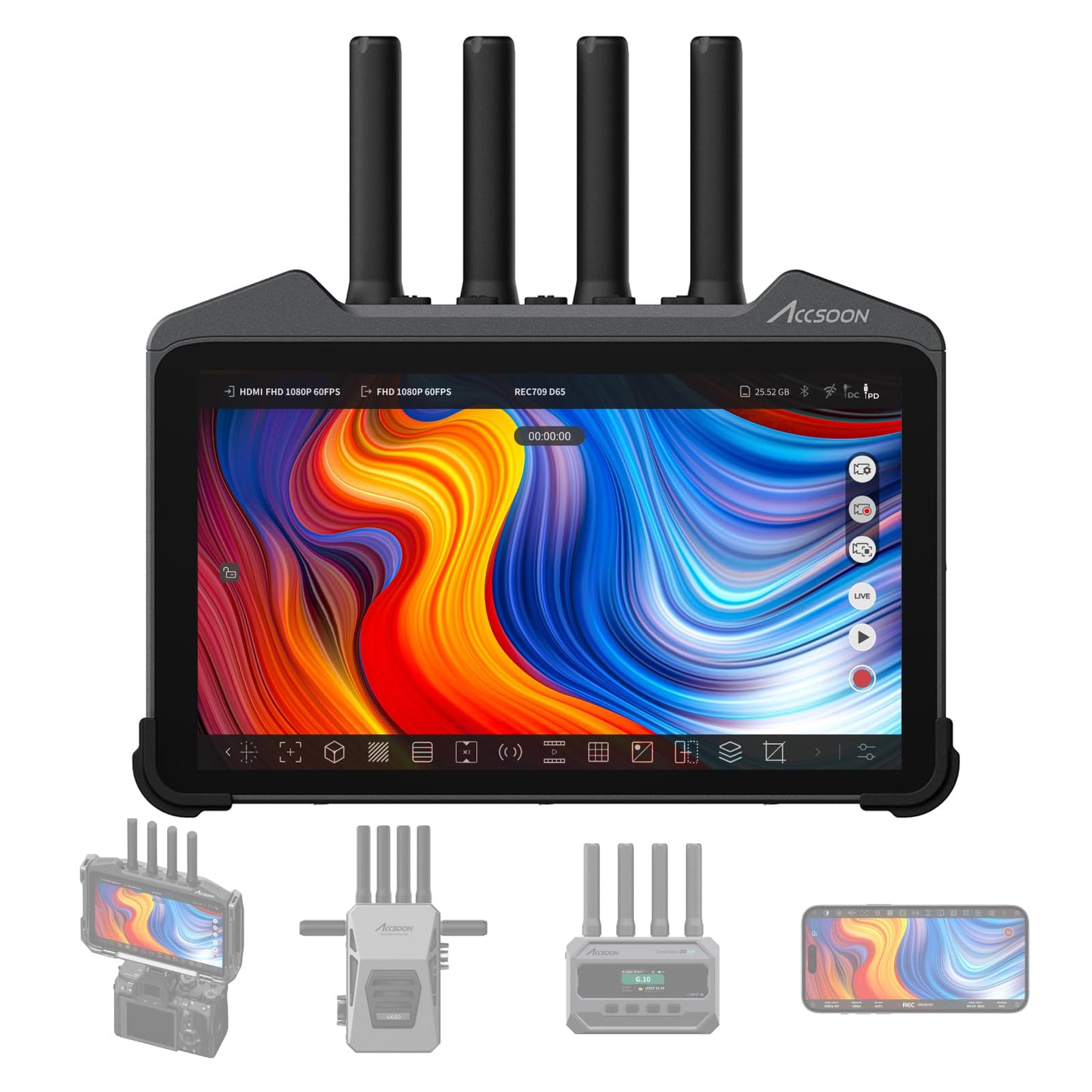 Accsoon CineView M7 Pro 4K60 Wireless Video Transmitter Receiver&Camera Monitor, 7" Camera Control 3D LUT Dual-Band SDI HDMI 1200ft 60ms Mobile Monitoring, Pair CineView Master 4K/4K Lite/SE 4K/HE/SE