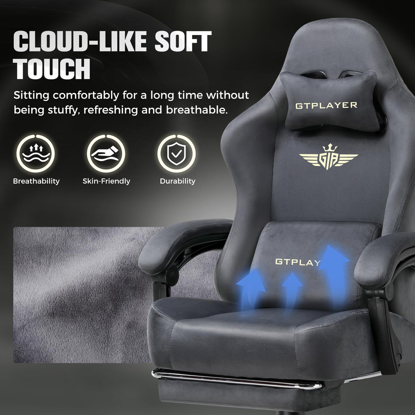 GTPLAYER Big and Tall Gaming Chair 400lbs Heavy Duty Office Chair with Foot Rest, High Back Pocket Spring Ergonomic Computer Chair for Adults, Wide Comfy Seated Cushion with Linkage Armrests, Grey