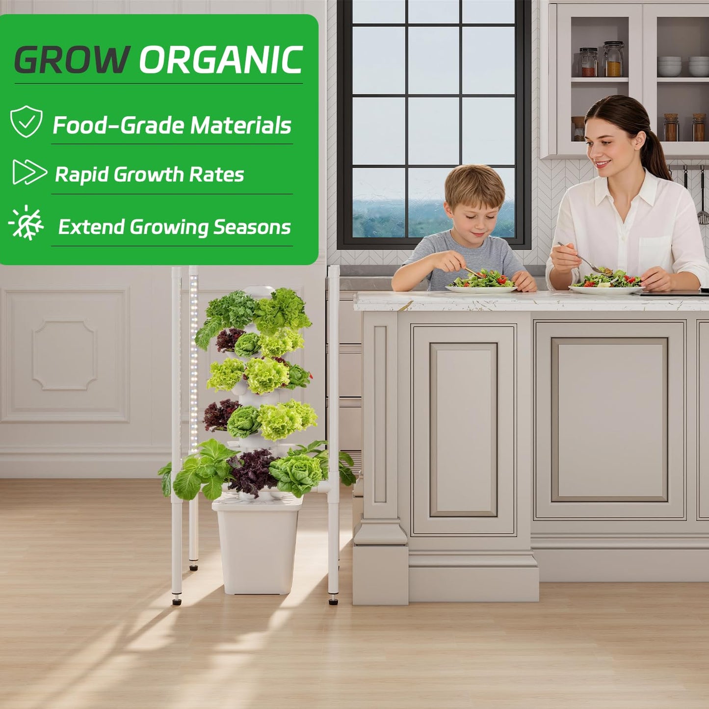 LYCereal Hydroponics Growing System, 30 Pods Indoor Hydroponic Garden with 48W LED Grow Light for Year-Round Gardening, Plants Germination Kit, Hydroponic Tower for Gifts, Herb, Vegetable (No Seed)