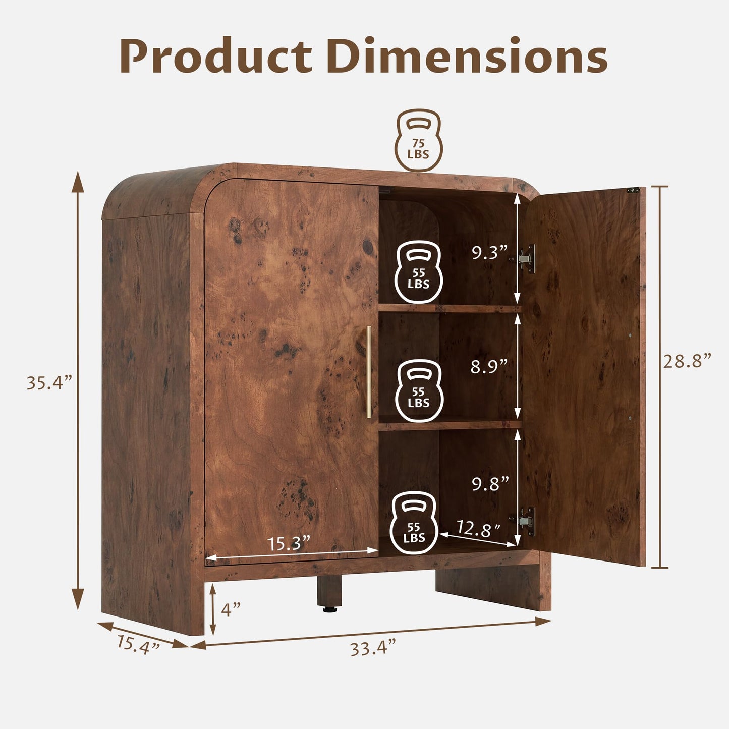 Fantaxia Sideboard Buffet Cabinet, Buffet Cabinet with Storage and 2 Adjustable Shelves, Sideboard Credenza Cabinet for Kitchen Entryway, Dark Walnut Burl
