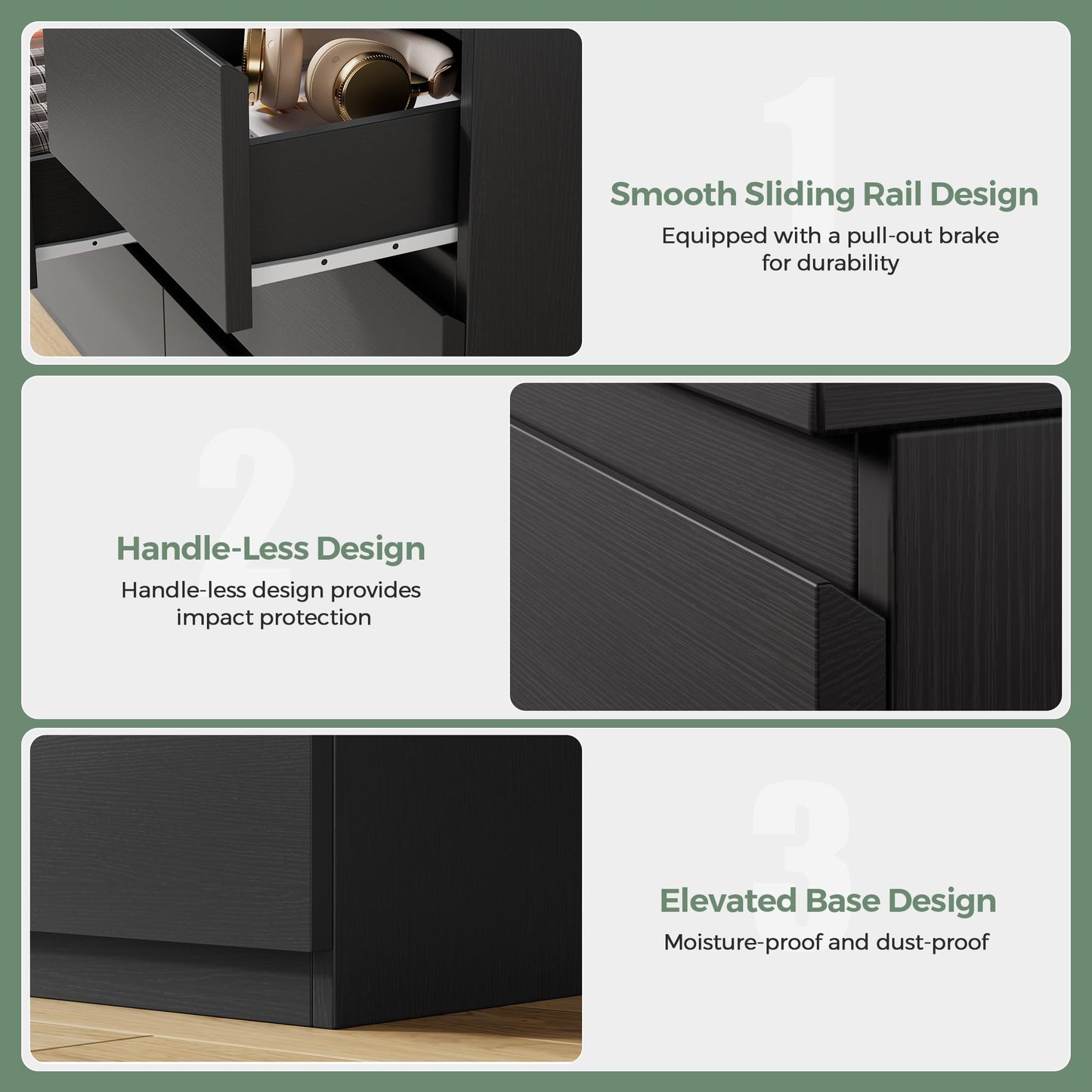 Jocoevol Modern Black 7 Drawer Dresser for Bedroom, Simply Chest of Drawers, Wood Storage Dresser with Deep Drawers for Living Room Hallway Entryway, Black