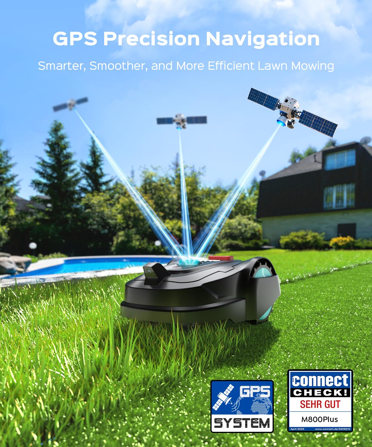 YARDCARE 2026 New M800Plus Robot Lawn Mower, GPS & 3D Vision, with 32.8 ft Magnetic Stripe, Obstacle Avoidance, Auto-Charging, APP Control, Bow-Shaped Mowing for Lawns up to 8611 sq.ft (Dark Black)