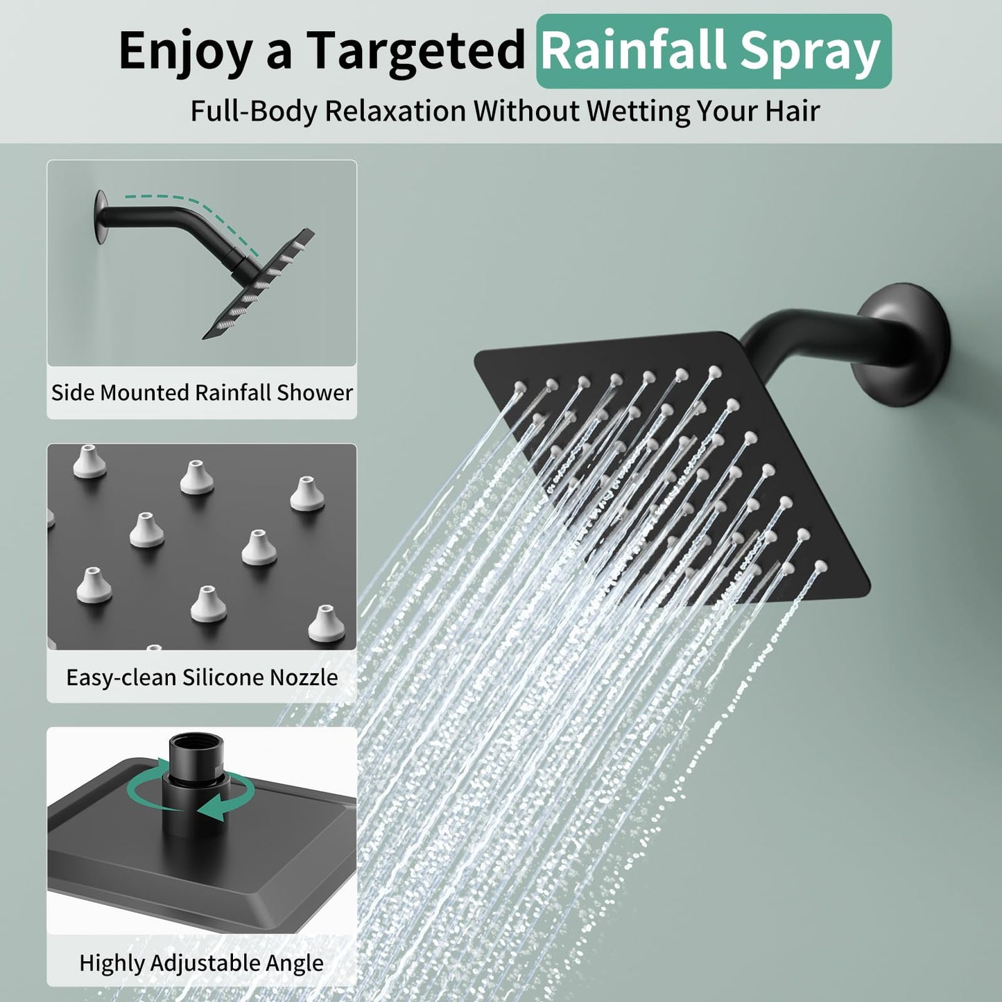 Shower Faucet Set Shower System - SR SUN RISE Matte Black Shower Trim Kit with Dual Shower Head, 12'' Ceiling Rainfall 6'' Wall Mount with Handheld Shower for Couples, Complete 6 Diverter Valve