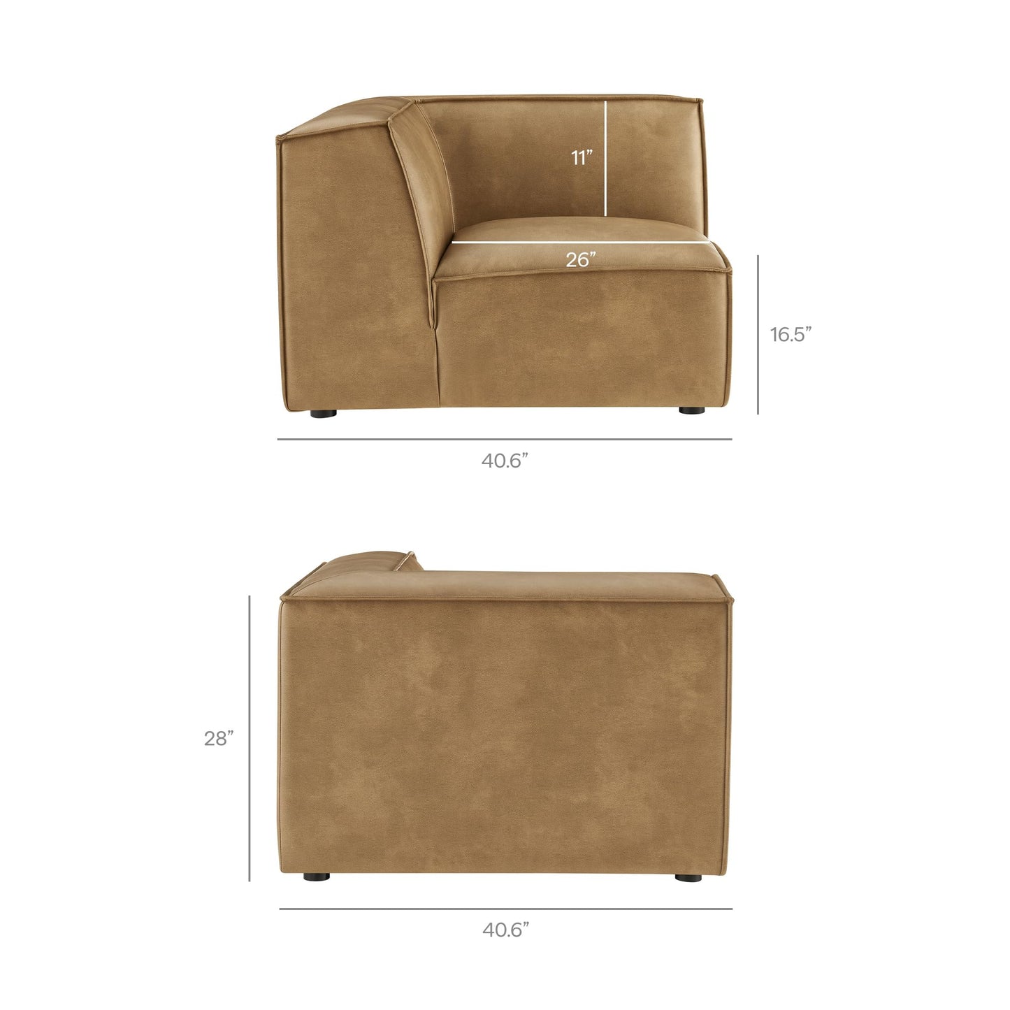 Modway Restore Faux Leather 4-Piece Modular L-Shaped Armless Sectional Sofa in Toast – Low Profile Vegan Leather Couch with Coil Seat Support and French Piping