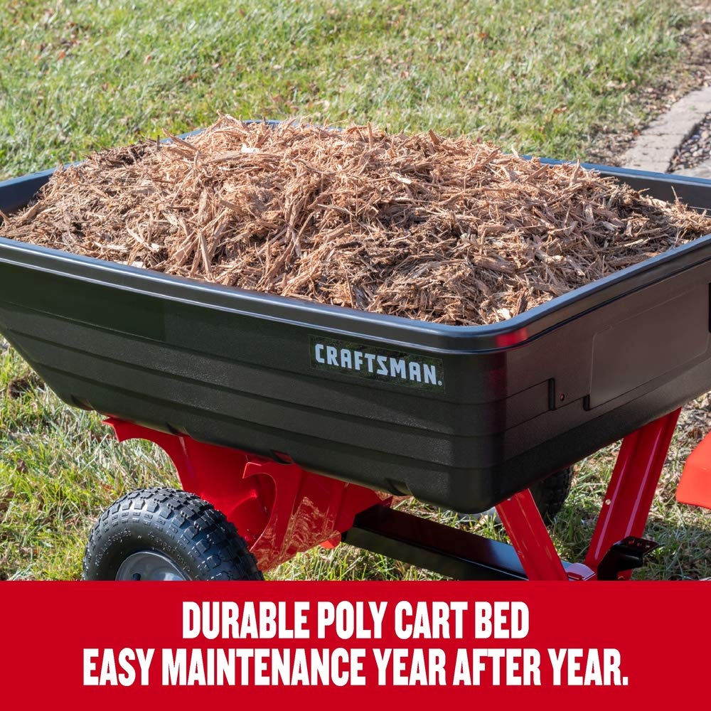 Craftsman Tow Poly Dump Cart for Lawn Tractors and ATVs, 350 lb Load Capacity, 10 Cu Ft Lawn and Garden Utility Trailer