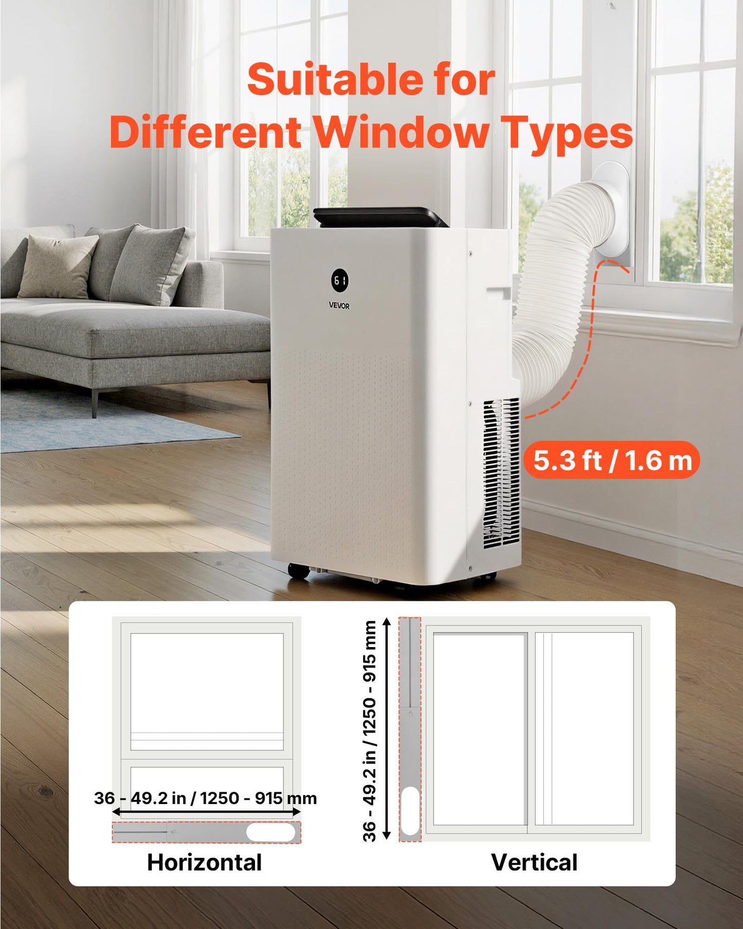 VEVOR Portable Air Conditioner, 12000 BTU ASHRAE (8150 BTU SACC) 4-in-1 Standing Cooling Ac Unit, LED Touch Panel & Remote Control, 24h Timer, Cooling, Dehumidifier, Fan, Sleep Mode for Room Indoor