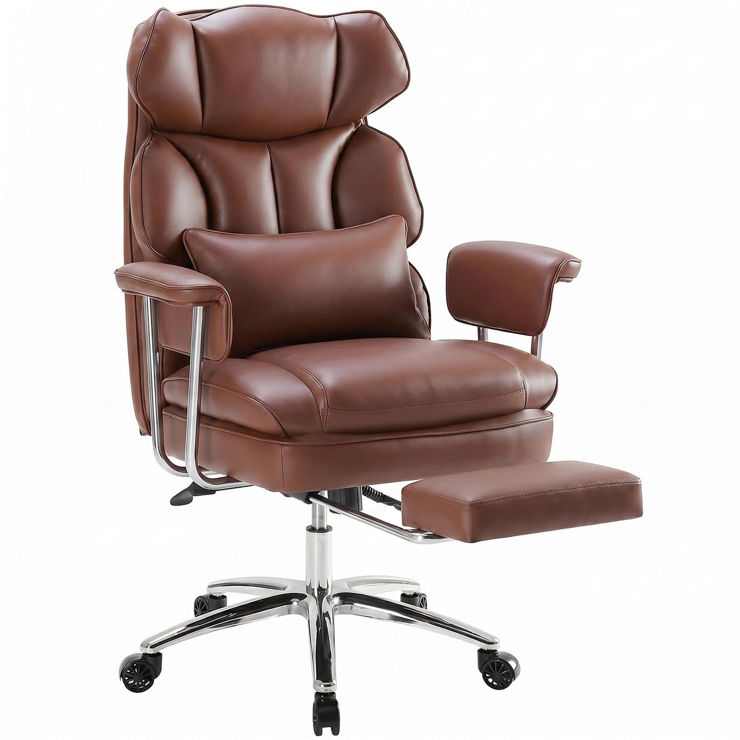 HAPPYMONT Executive Ergonomic Office Chair, PU Leather High Back Reclining Office Chair with Footrest and Lumbar Support, Height Adjustable Rolling Swivel Computer Chair for Home Office,Brown