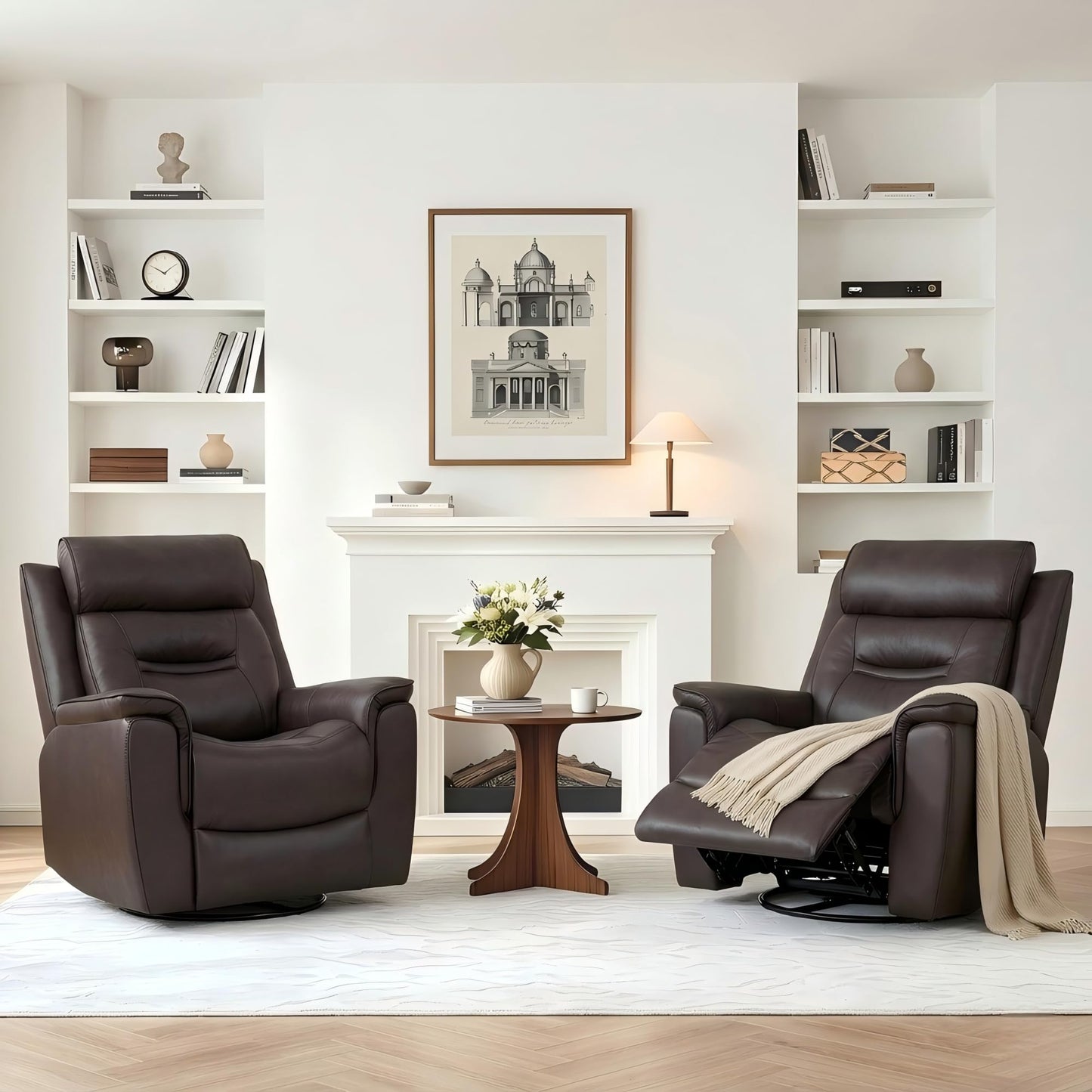 KISLOT Leather Recliner Chair, 360° Swivel Rocker Faux Leather Manual Recliner with Adjustable Backrest & Footrest Ergonomic Single Lounge Chair for Living Room, Bedroom, Home Theater