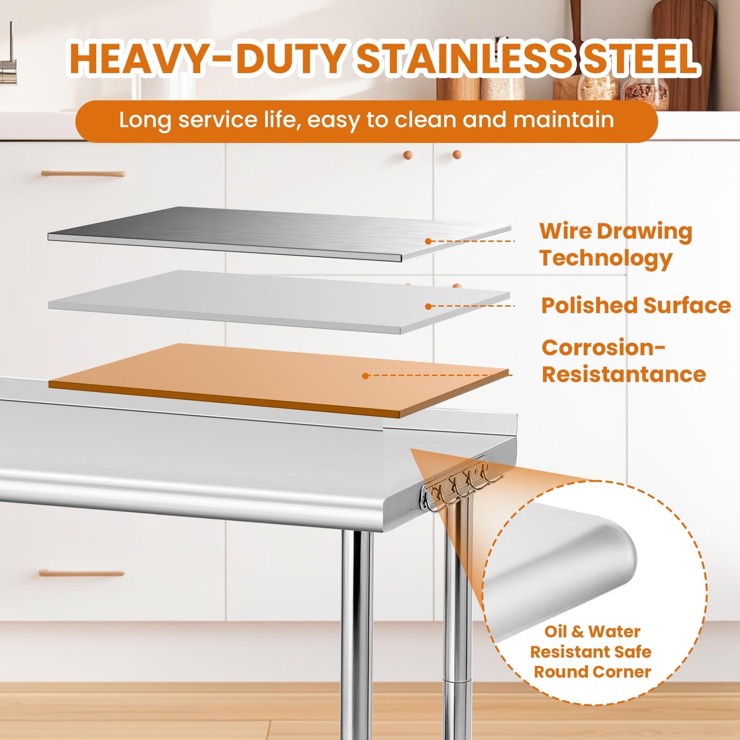 NSF Stainless Steel Table for Prep & Work, 60 x 24 Inches with Caster Wheels, NSF Commercial Heavy Duty Table with Undershelf and Hooks for Restaurant, Home and Hotel