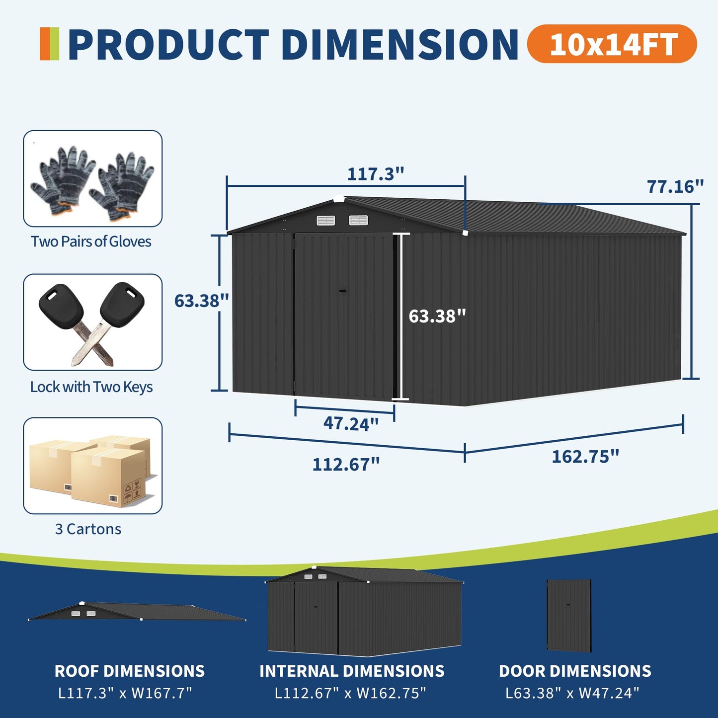 10X14 FT Metal Storage Sheds Outdoor, Metal Yard Sheds Garden Shed Kit, Tool Shed with Lockable Door, Utility Sheds Buildings with Air Vent for Backyard Garden Patio Lawn
