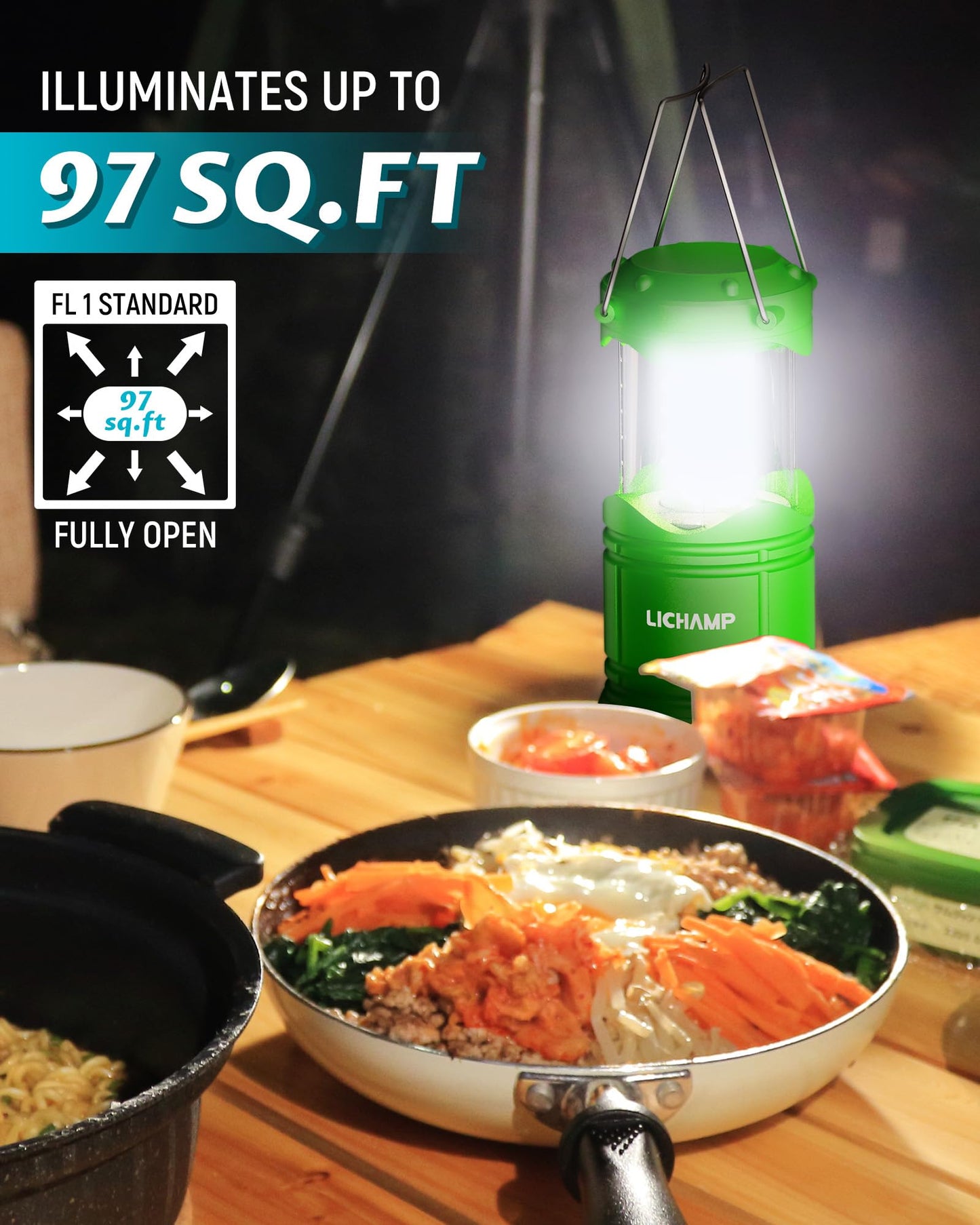 Lichamp LED Camping Lanterns 4 Pack, Battery Powered, Collapsible, Medium Size, Green, Model A4DG