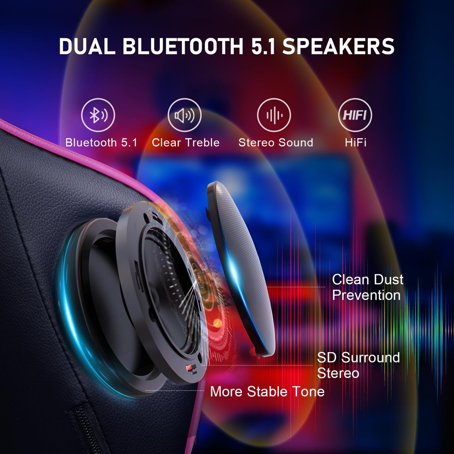 GTPLAYER Gaming Chair with Footrest Speakers Video Game Chair Bluetooth Music Heavy Duty Ergonomic Computer Office Desk Chair