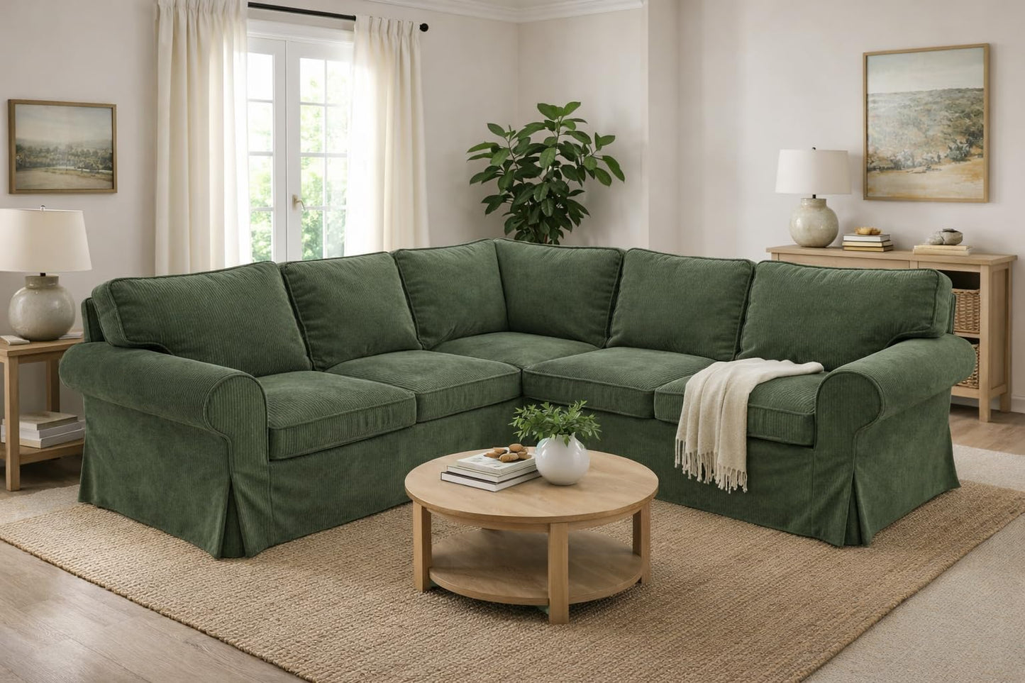 The Thick Cotton Ektorp 2 2 Sofa Cover Replacement Compatible with IKEA Ektorp Corner Or Sectional Sofa Slipcover. (Corduroy Green)