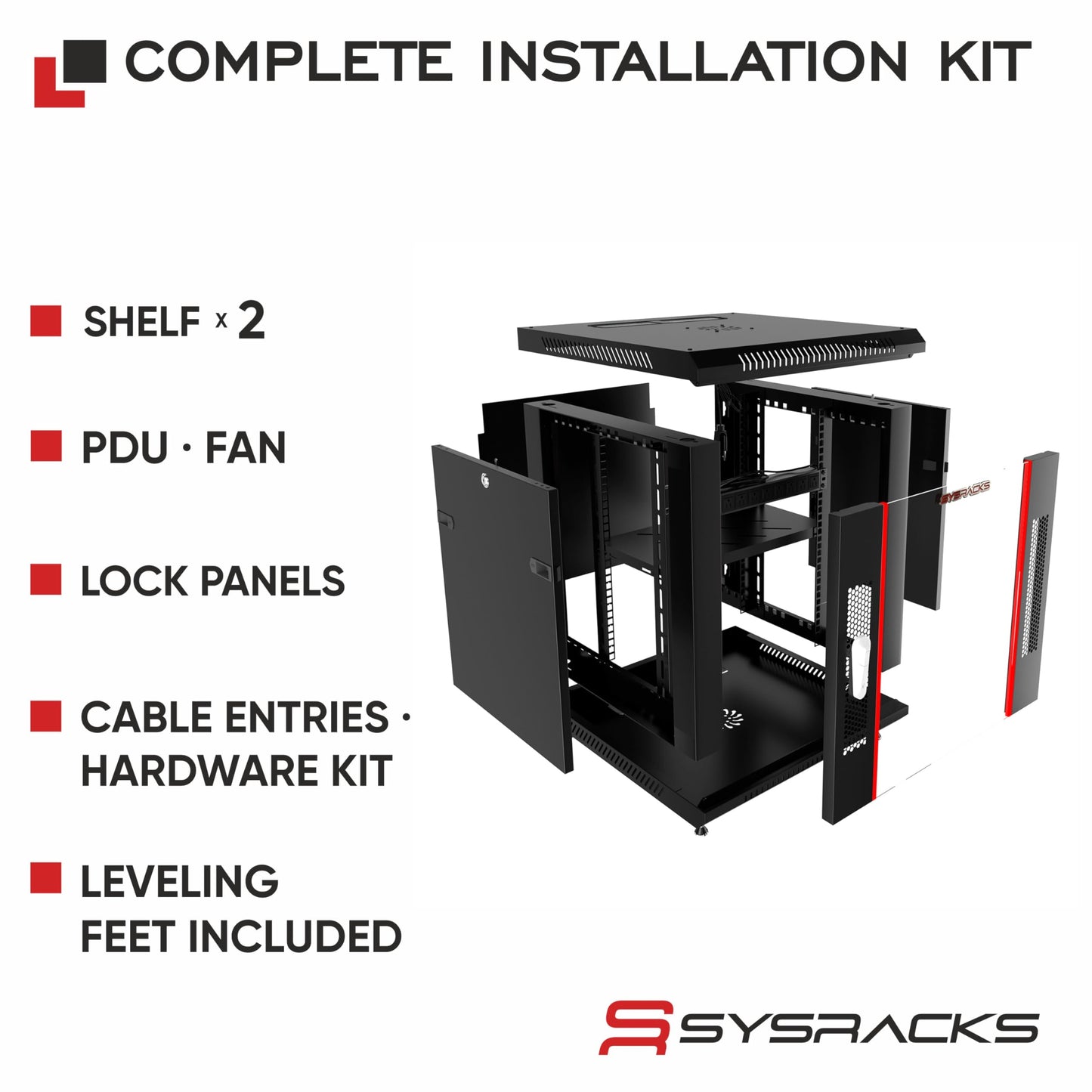 15U Wall Mount Server Rack Cabinet 24” Deep, 19” Network & AV Enclosure for Home Lab with Fan, PDU, 2 Shelves, Locking Glass Door