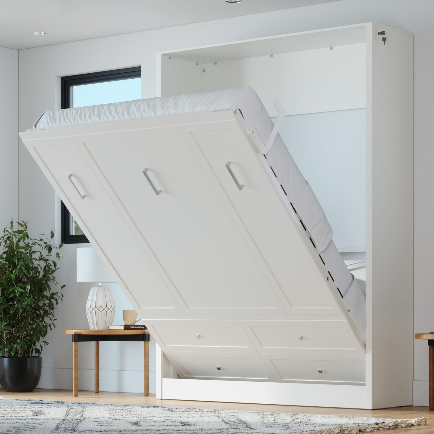 Xtraroom Azores Queen Murphy Bed | Engineered and Solid Wood Construction - No Melamine Used | Smooth Painted Finish | Queen Size Murphy Bed Cabinet | Wall Bed