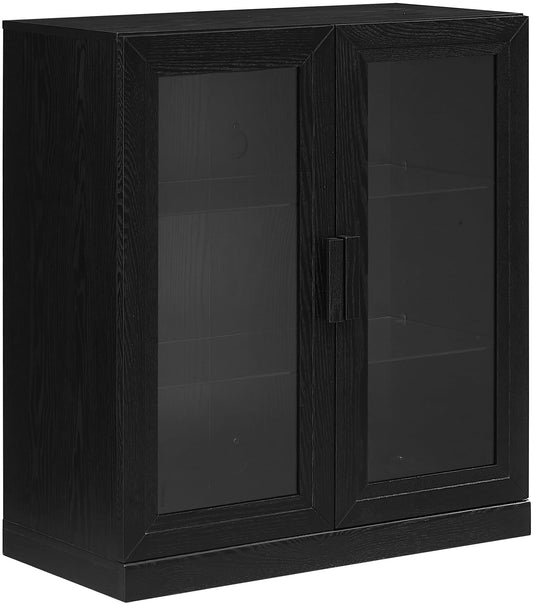 Crosley Furniture Essen Stackable Glass Door Kitchen Pantry Storage Cabinet, Accent Cabinets for Entryway, Black