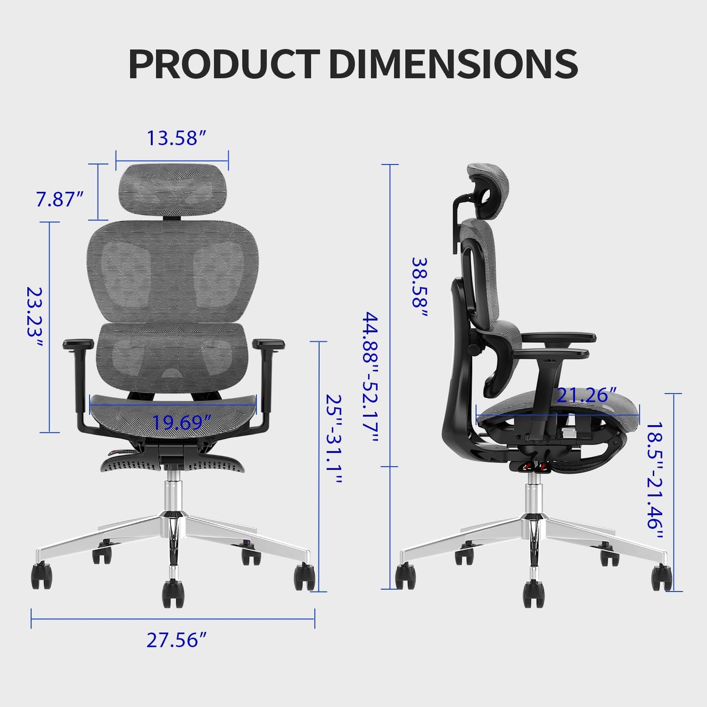 PatioMage Ergonomic Office Chair, Big and Tall Desk Chair with Adjustable Lumbar Support & Seat Depth, High Back Computer Chair, Swivel Mesh Chairs with Wheels for Home Office, Darkgrey