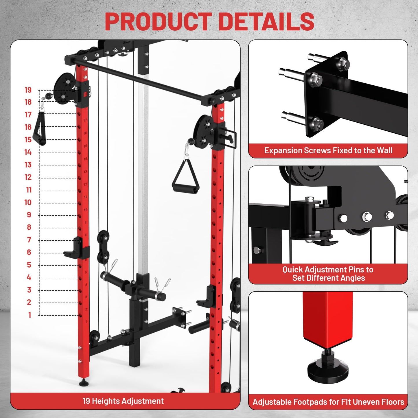 Garvee Folding Squat Rack, Wall Mounted Power Rack with Dual Independent Pulley System & Pull Up Bar, Multi-Function Power Cage with for Home Gym Space-Saving