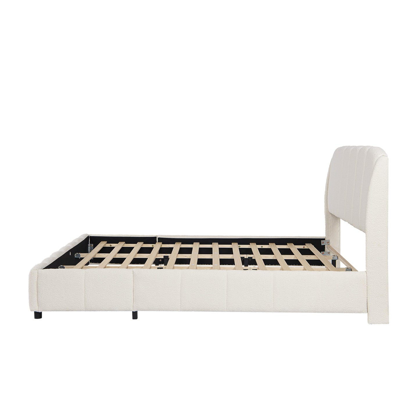 Merax King Size Boucle Upholstered Platform Bed Frame, Curve-Shaped Rounded Headboard, Box Spring Not Required, Soft Plush Fabric Bed for Master Bedroom, Guest Room, Beige