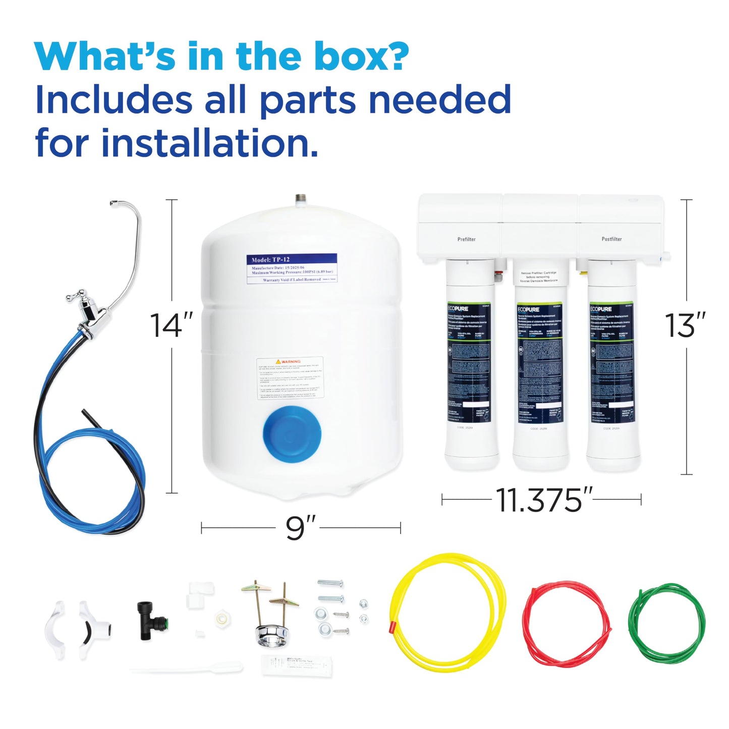 EcoPure ECOP30 Premium Reverse Osmosis System – Under Sink Drinking Water Filter System – NSF-Certified – Reduces Lead, Chlorine, and TDS –Bottled-Quality Water – Easy Filter Changes