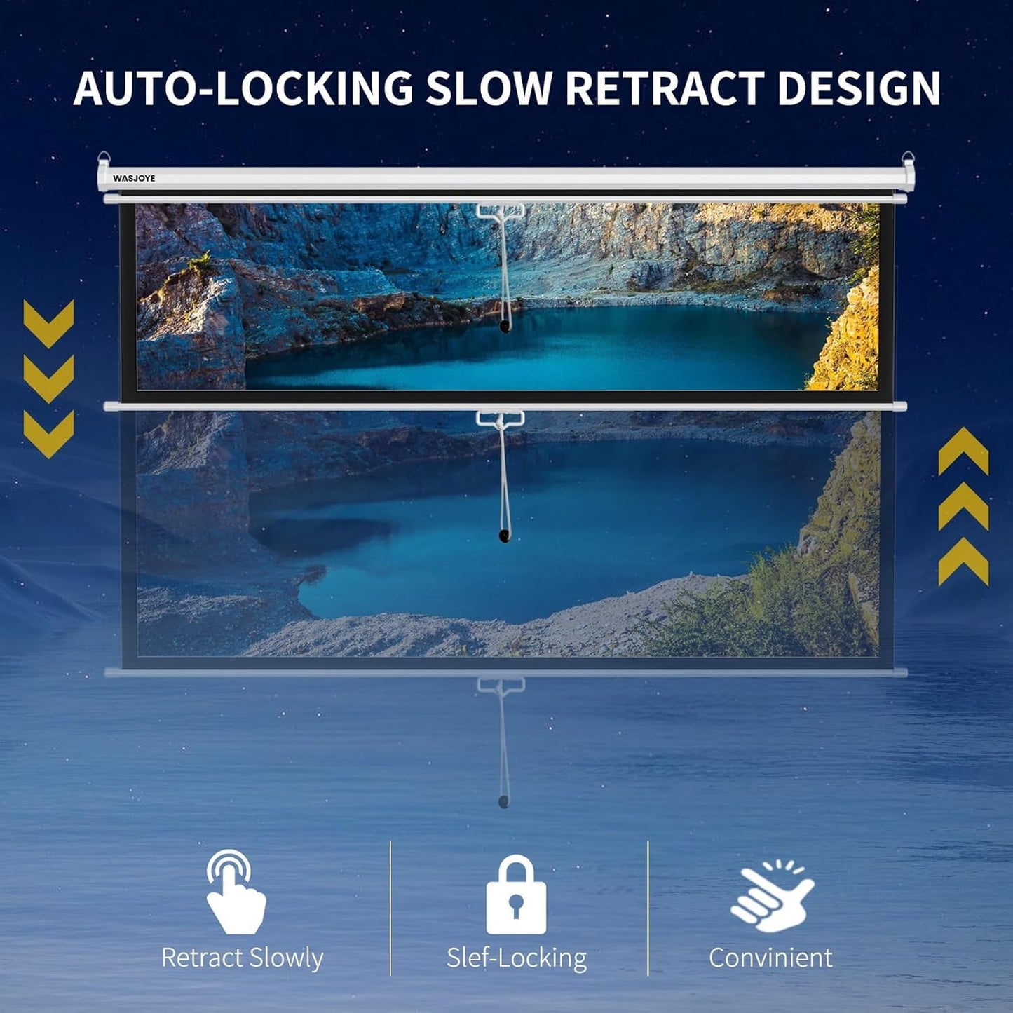 150'' Projector Screen Manual Pull Down - 16:9 HD Retractable Projection Screen with Auto Locking - 4K Projector Screen Anti-Crease for Home Theater Cinema Office Education Presentation