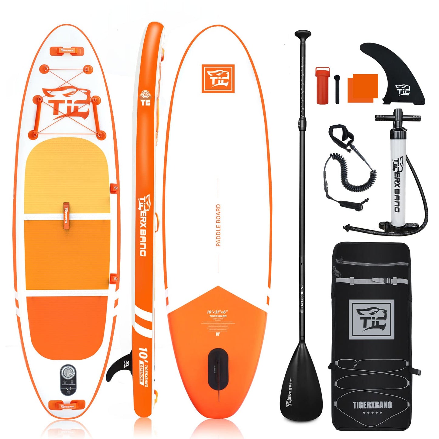 TIGERXBANG Inflatable Stand Up Paddle Boards with Premium SUP Board Accessories, Allround Paddle Boards for Adults/Youth,Defender Collection Orange