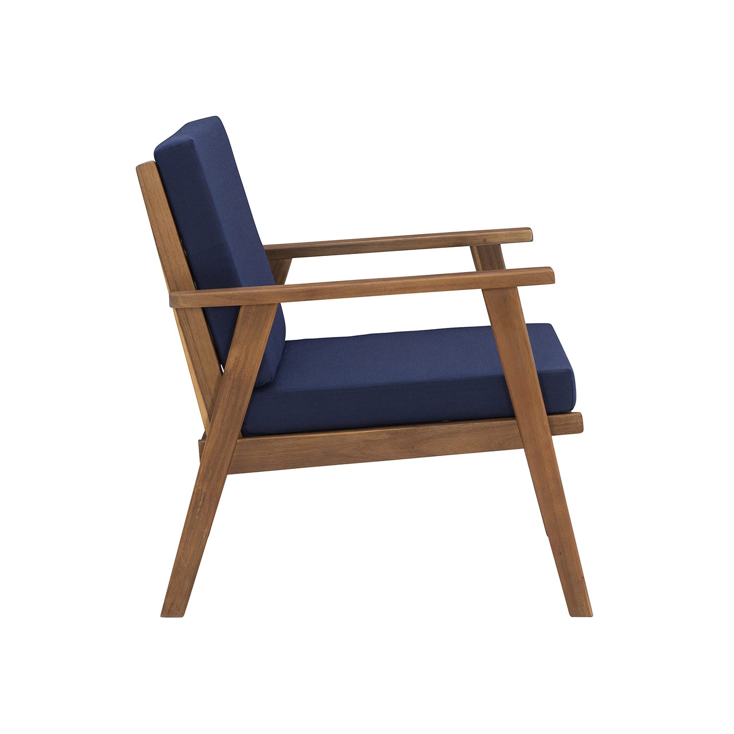 Linon Rosemary Solid Acacia Wood Four Piece Outdoor Chat Set with Blue Removable Cushions