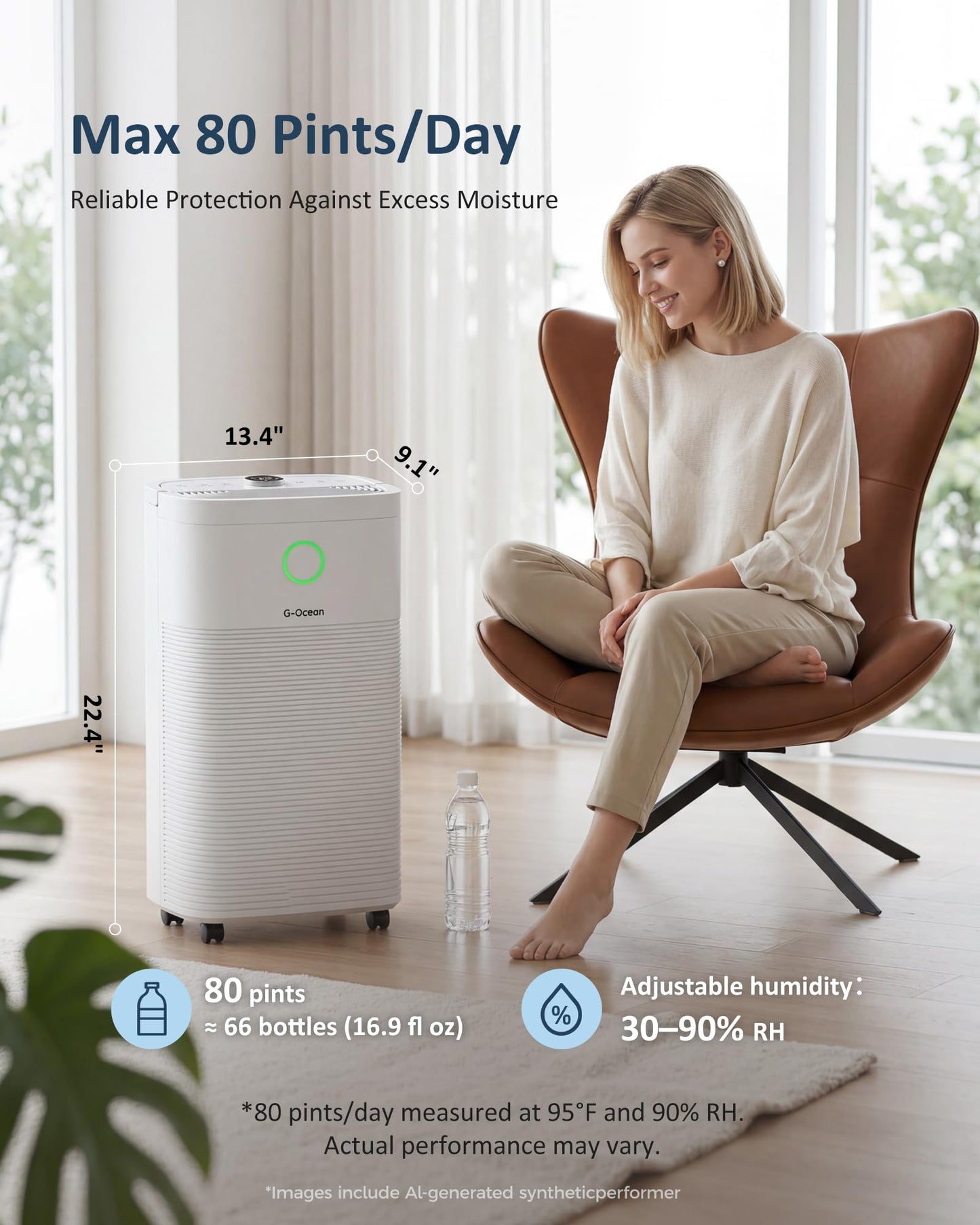 80 Pints/Day Compressor Dehumidifier for Home up to 5,500 Sq.Ft, Dehumidifier with Drain Hose, Humidity Control, 3 Modes, 24H Timer, Water Tank, Child Lock for Bathroom, Basement, Bedroom
