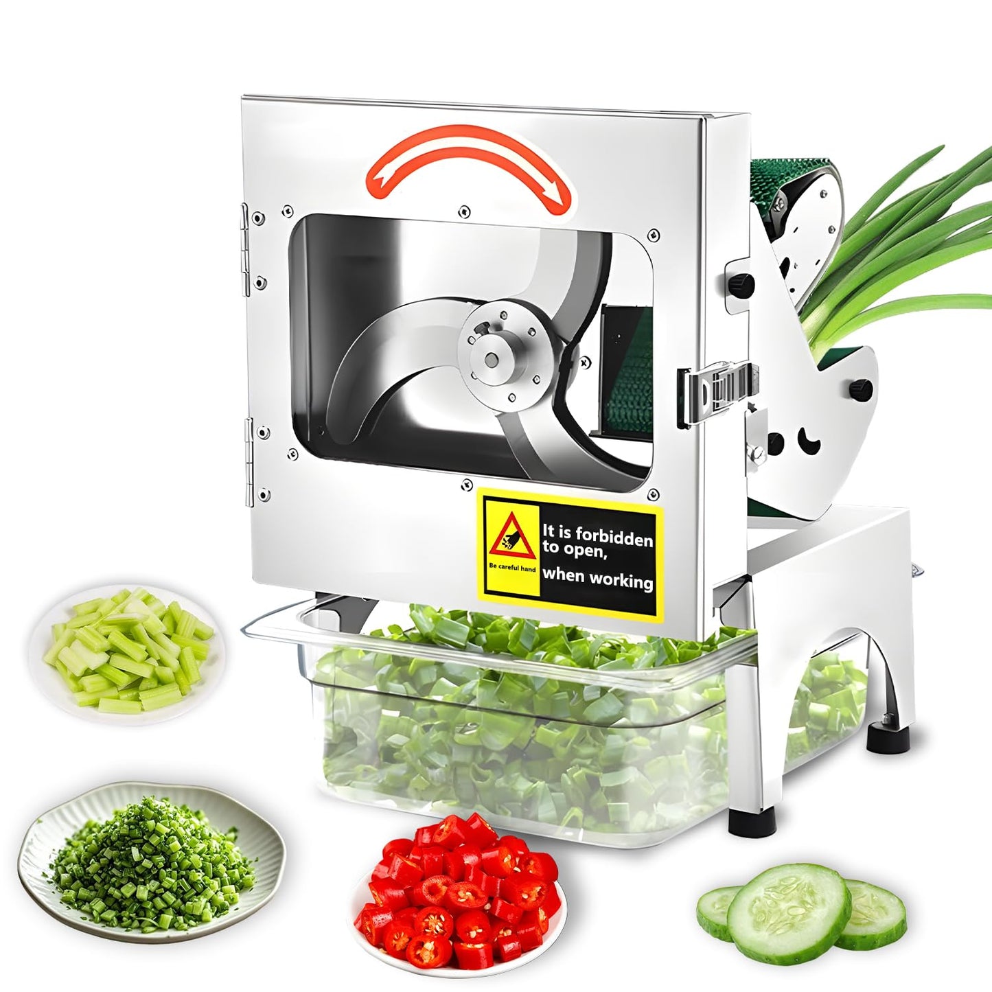 200W Commercial Electric Vegetable Cutter, Automatic Scallion Chopper, 400lb/h with Conveyor Belt, 1-35mm Thickness Adjustable, Commercial Kitchen Herb Chopper 110v