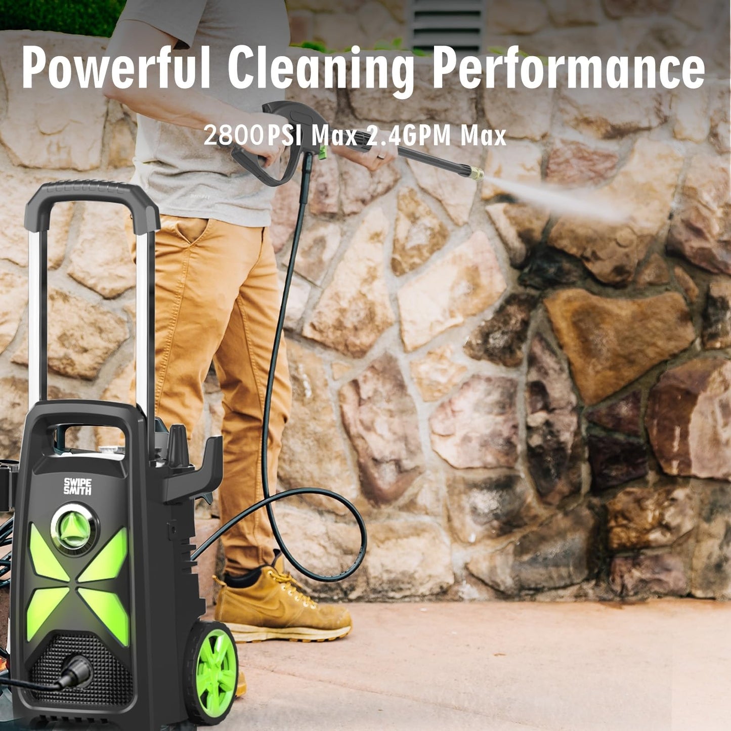 Electric Pressure Washer, SWIPESMITH 2800 Max PSI 2.4 GPM Power Washer with Telescopic Handle, Car Wash Machine with 4 Quick Connect Nozzles, Foam Cannon, for Cars, Patios, and Floor Cleaning