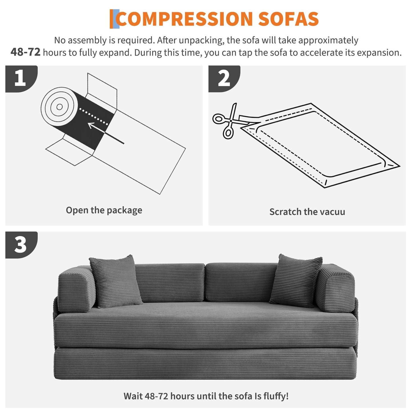 GarveeLife 78.8" Modular Corduroy Sofa Bed,5 in 1 Convertible Futon Floor Couch with Pull-Out Sleeper,Multi-Functional Futon for Living Room Guest Room & Small Spaces