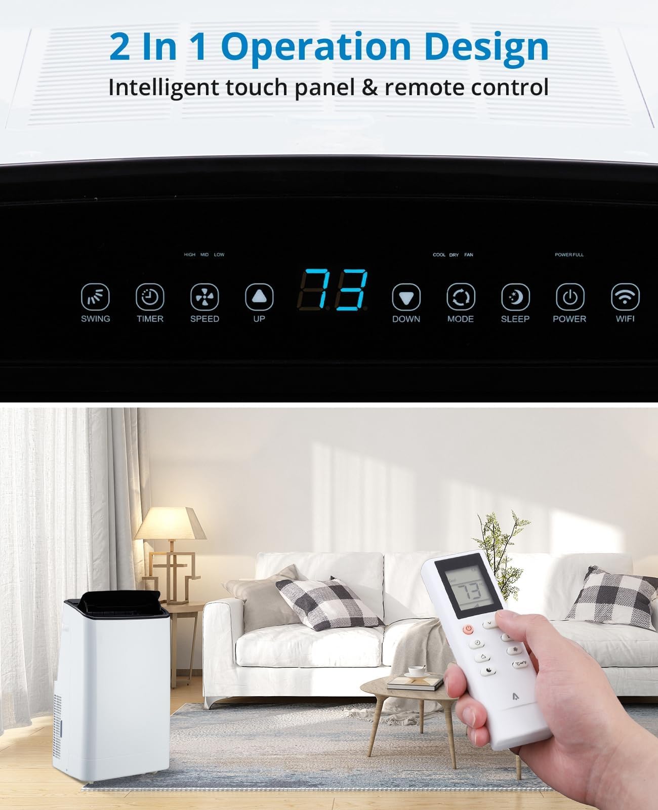 14000 BTU Portable Air Conditioner with Remote Control, 3-in-1 Free Standing Cooling AC Unit with Fan & Dehumidifier for 750 Sq Ft Rooms,Smart/Sleep Mode,3 Speed,Auto Swing,24H Timer
