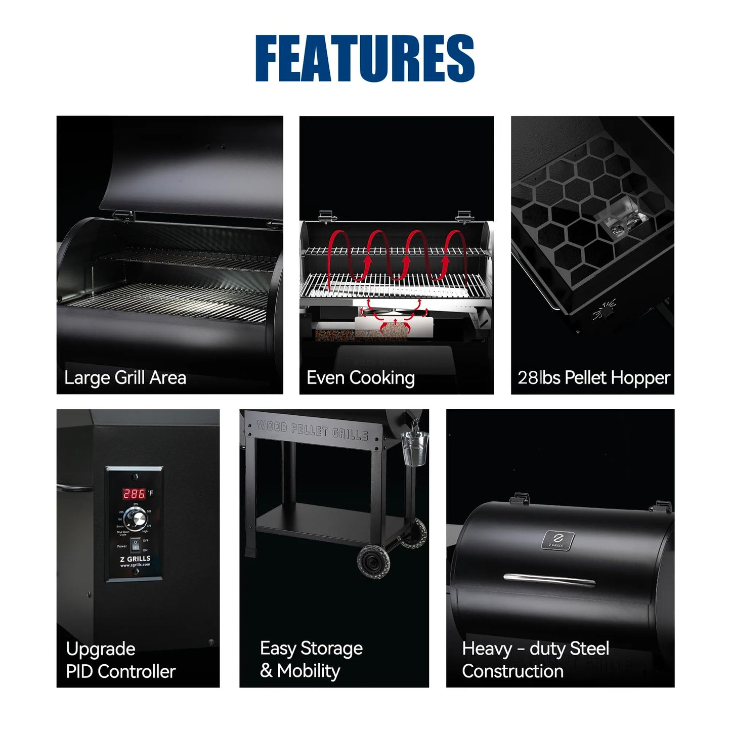 Z GRILLS 2026 Upgrade 8-in-1 BBQ Pellet Grill & Smoker, 697 sq in Cooking Area, PID Auto Temperature Control, 28 lbs Hopper Capacity, Outdoor Grill, Black (Grill Cover Included)