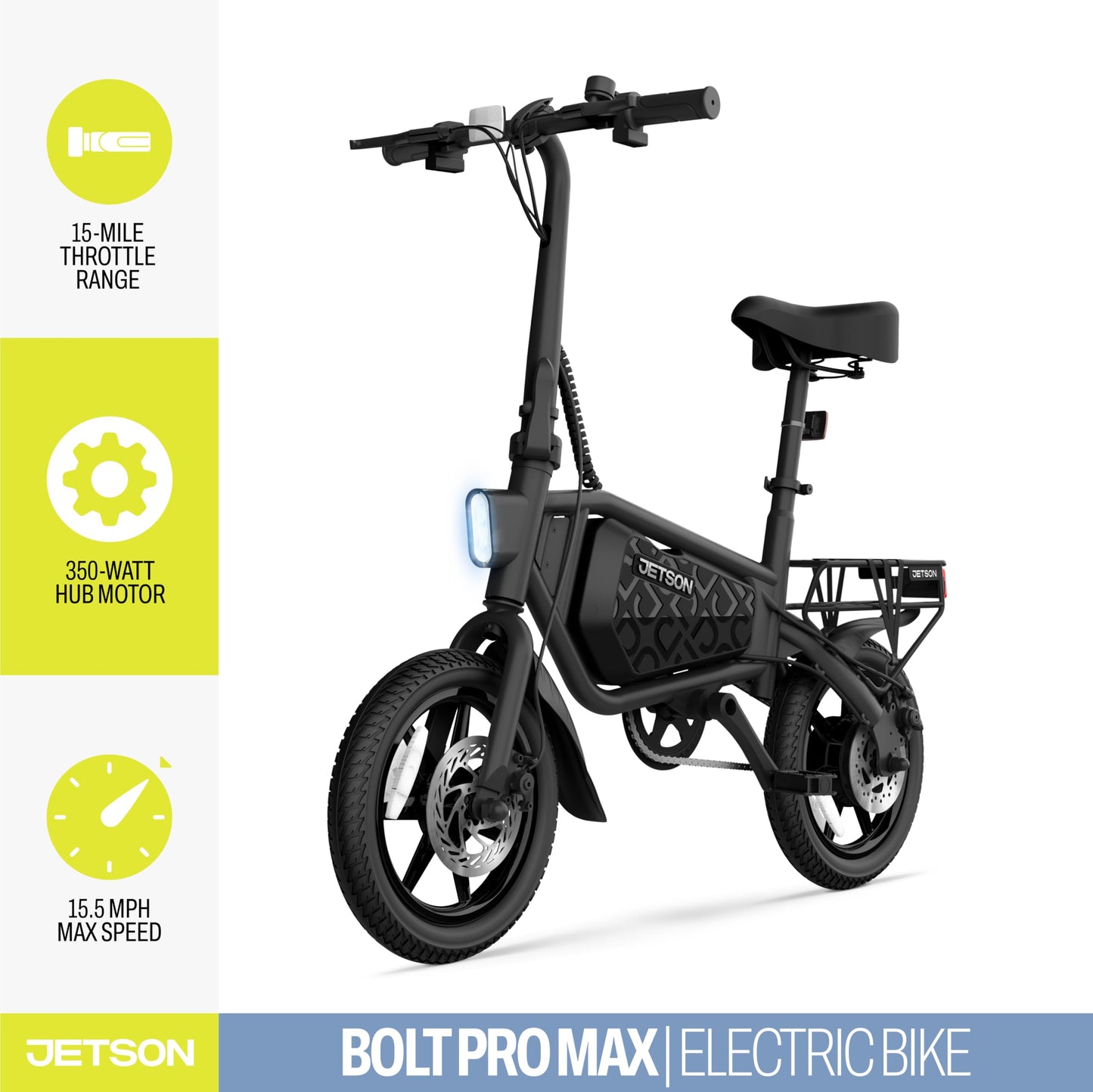Jetson Bolt Pro Max Electric Bike, Portable Electric Bike with Carry Handles, Folding Design, and Twist Throttle, Up to 15.5 Mph, 14-Inch Tires, Age 12+