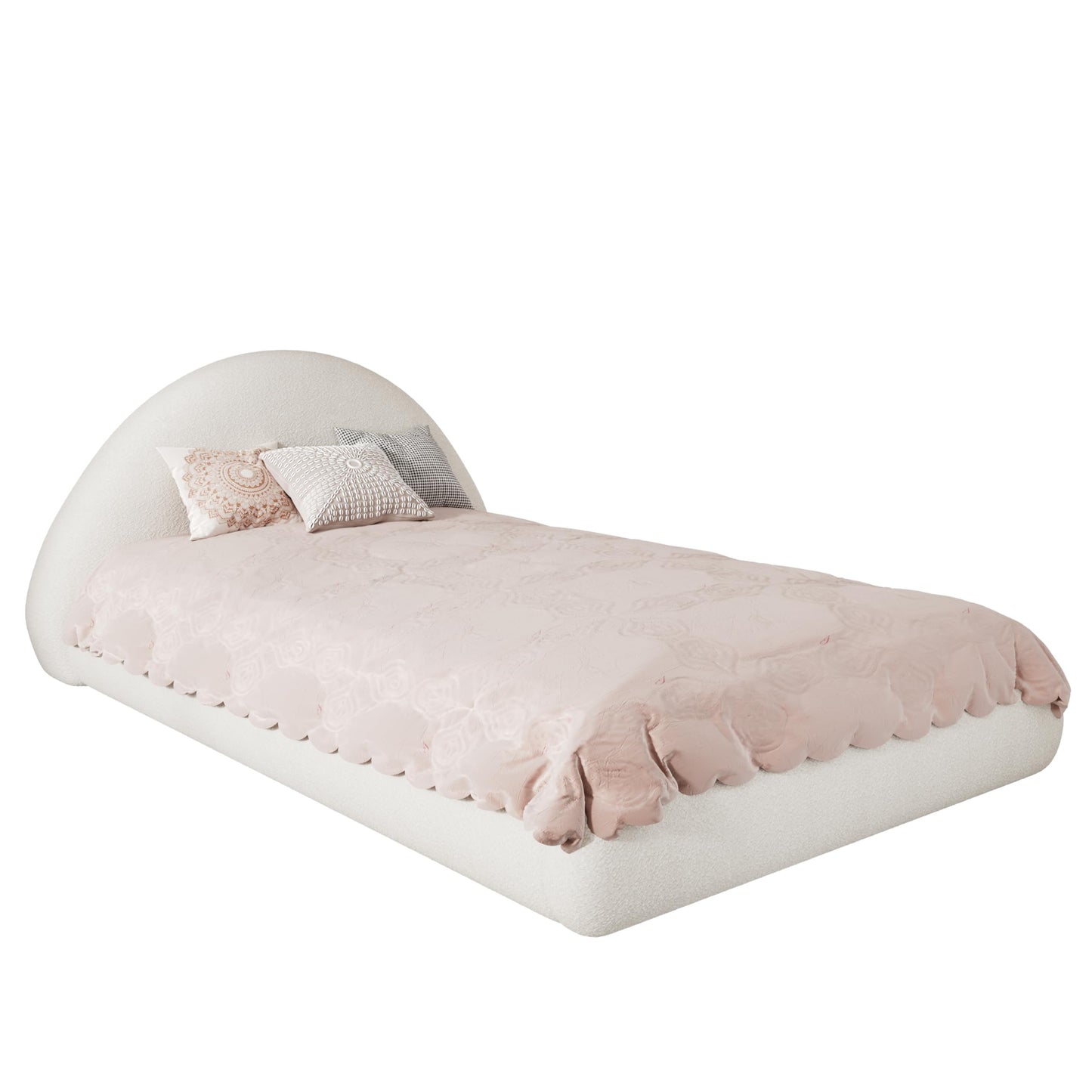 Christopher Knight Home Nielda Boucle Upholstered Twin Size Bed Frame with Headboard, Modern Twin Bed Frame and Headboard, Wooden Slats Support, Easy Assembly, No Box Spring Needed, White