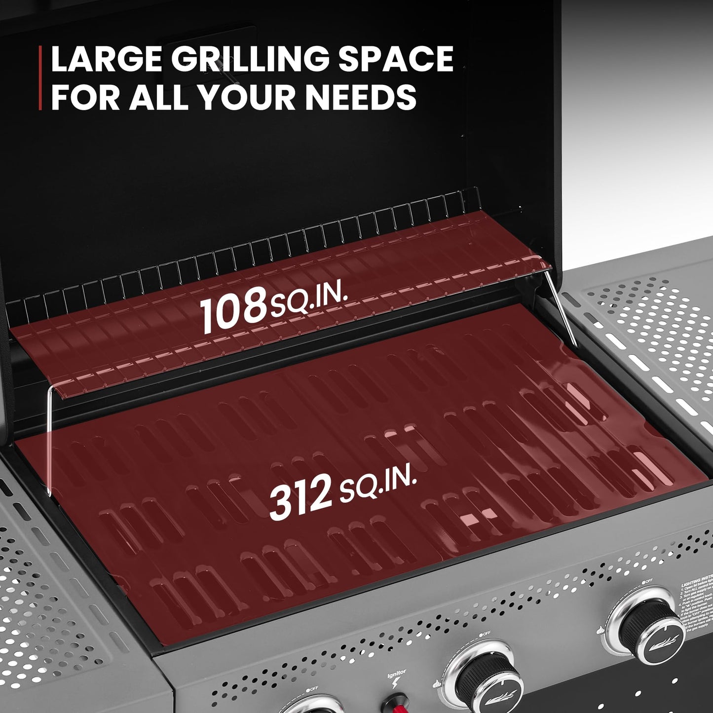 Royal Gourmet GL3001 3-Burner Gas Grill with Pegboard, 420 Sq. In. Cooking Area, 19,500 BTU, Foldable Side Shelves with Hooks, Two Large Wheels, Ideal for Backyard and Patio, Black & Cool Gray