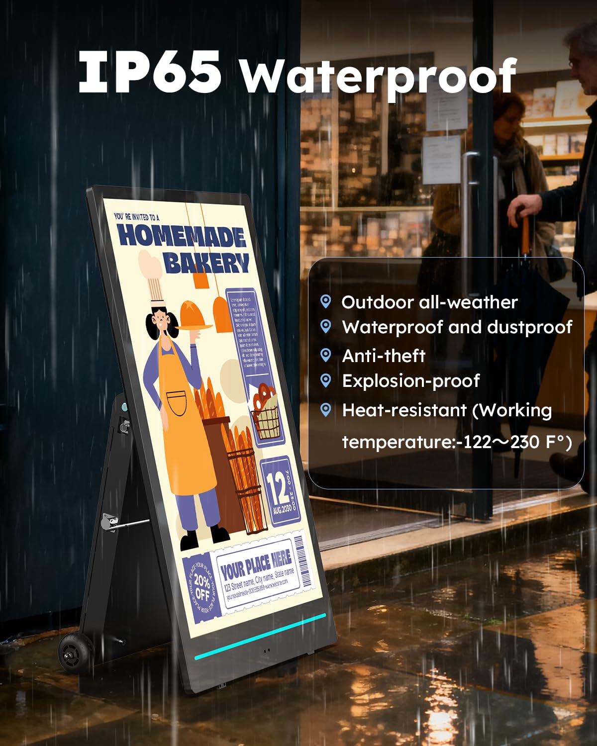 SIOXCFZ 55 inch Outdoor Mobile Digital Signage Display, LCD IP65 Waterproof Advertising Display Kiosk with Rechargeable Battery, Brightness Auto-Adjustment and Impact Resistant Screen