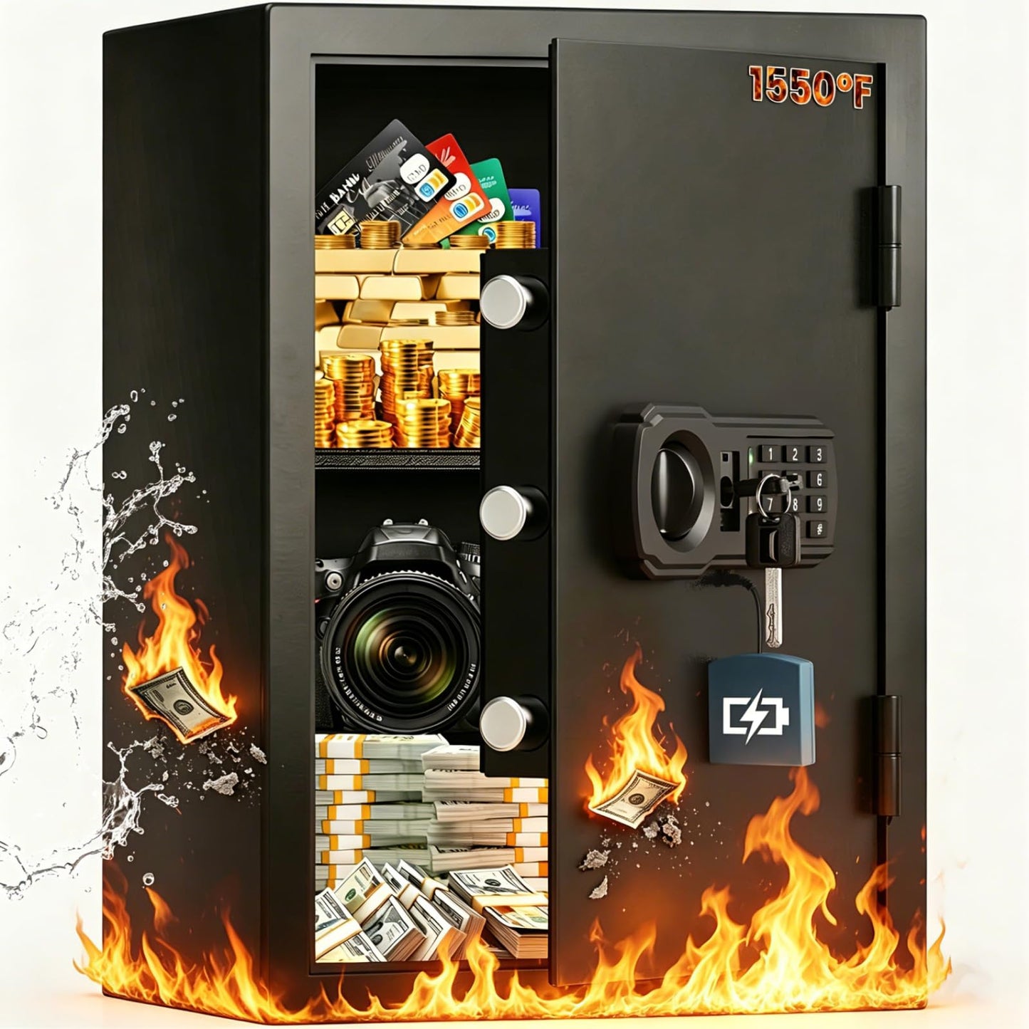 3.6 cu ft Large Fire Proof Safe Box for Home Use, 35Lb Fireproof Safe with Fire Insulation & Backup Combination Lock, Heavy Duty Security Safe for Cash Passport Firearm Valuable, Anti-Theft Wall Mount