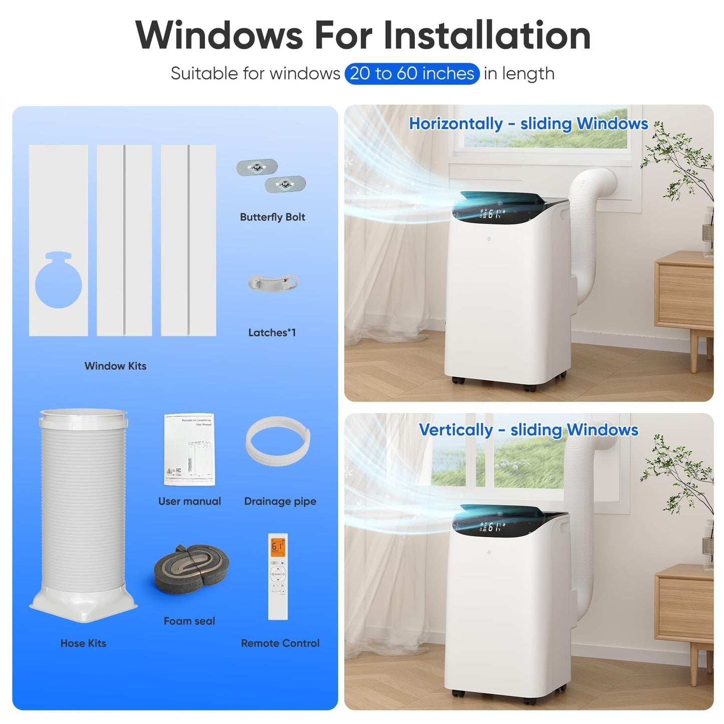 14000 BTU Portable Air Conditioners, Cooling,Fan,Dehumidification,Sleep Mode for Large Rooms up to 700 Sq.Ft, AC Unit with Remote Control, 24H Timer, Installation Kits Included
