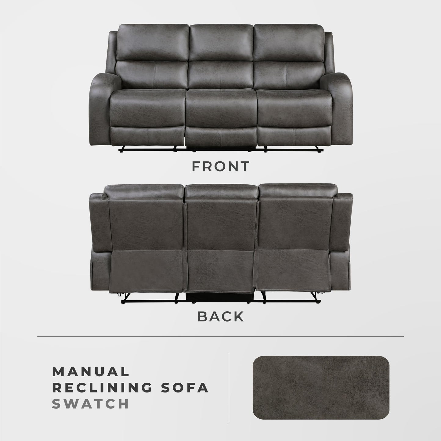 Lexicon Manual Double Reclining Sofa, Polished Microfiber Manual Wall Hugger Sofa Recliner for Living Room, Home Theater Seating, Track Arm, Stitching Cushion, Padded Foam Seat Cushion, Gray