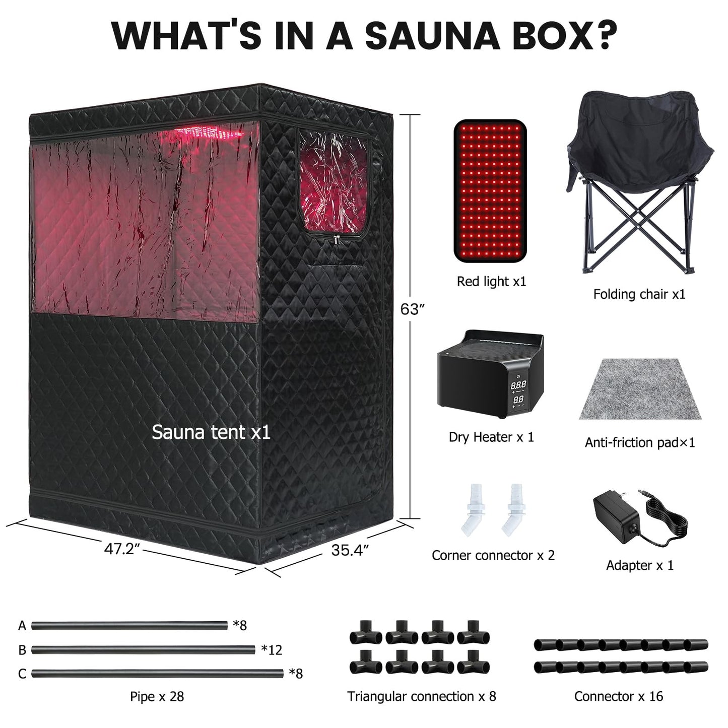 Smartamk 2 Person Portable Hot Air Sauna, with 660nm Red Light Therapy