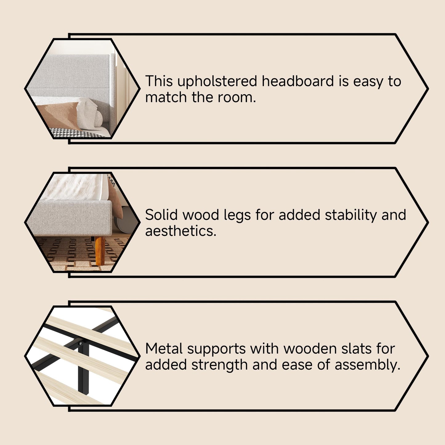 Mxhtcewz Full Size Bed Frame, Linen Upholstered Platform with Wingback Headboard, Wooden Slats Support, No Box Spring Needed, Easy Assembly, Lightgrey
