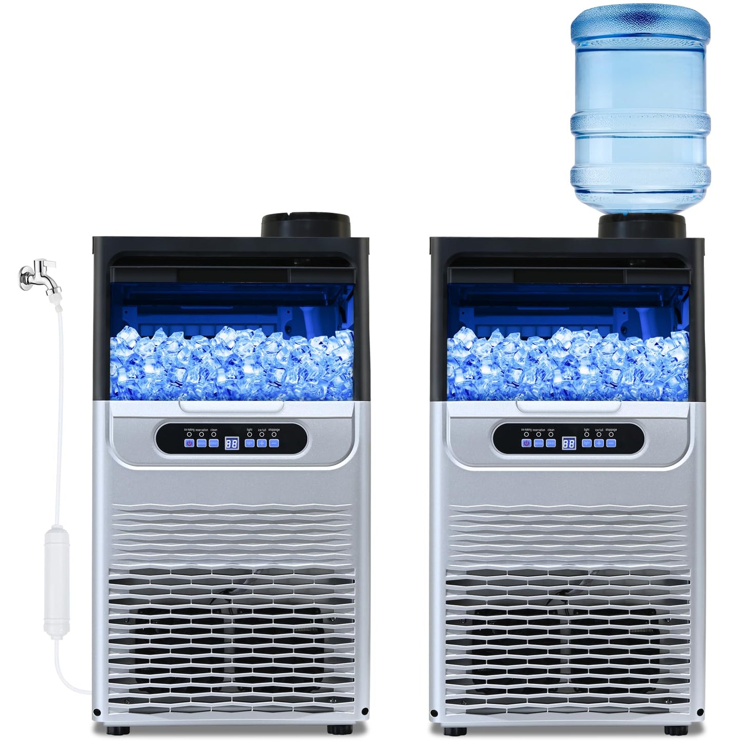 Amzgachfktch Commercial Ice Maker, 100lbs/24H Under Counter/Freestanding Ice Maker with 22 Lbs Storage, 2 Water Inlet Modes, Auto Self Cleaning Ice Machine for Home/Bar/Office/Shop