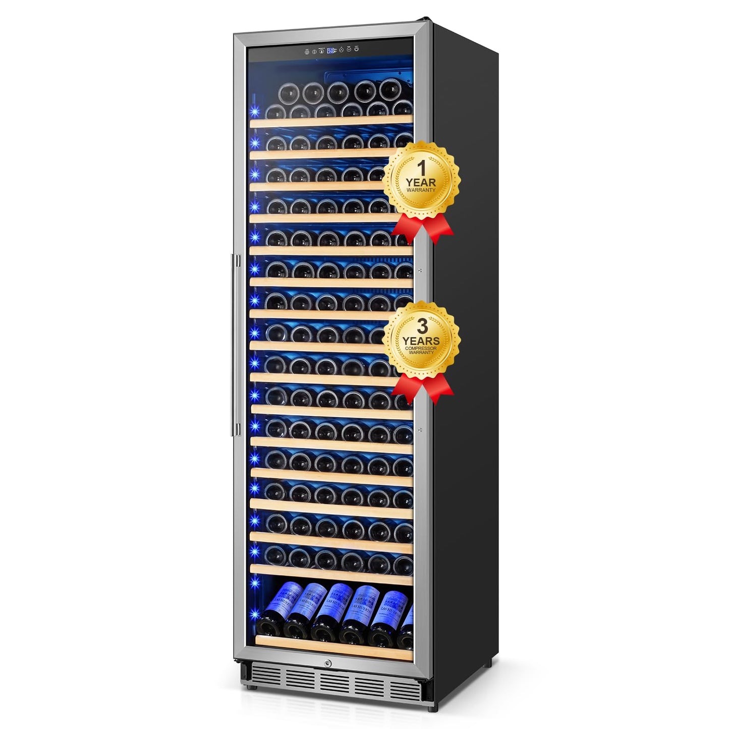 FoMup Wine Fridge 24 Inch, 190 Bottles Freestanding or Built-in Wine Cooler Refrigerator with Sliding Rail Shelves, Professional Wine Cellar Low Noise with Upgraded Reversible Door